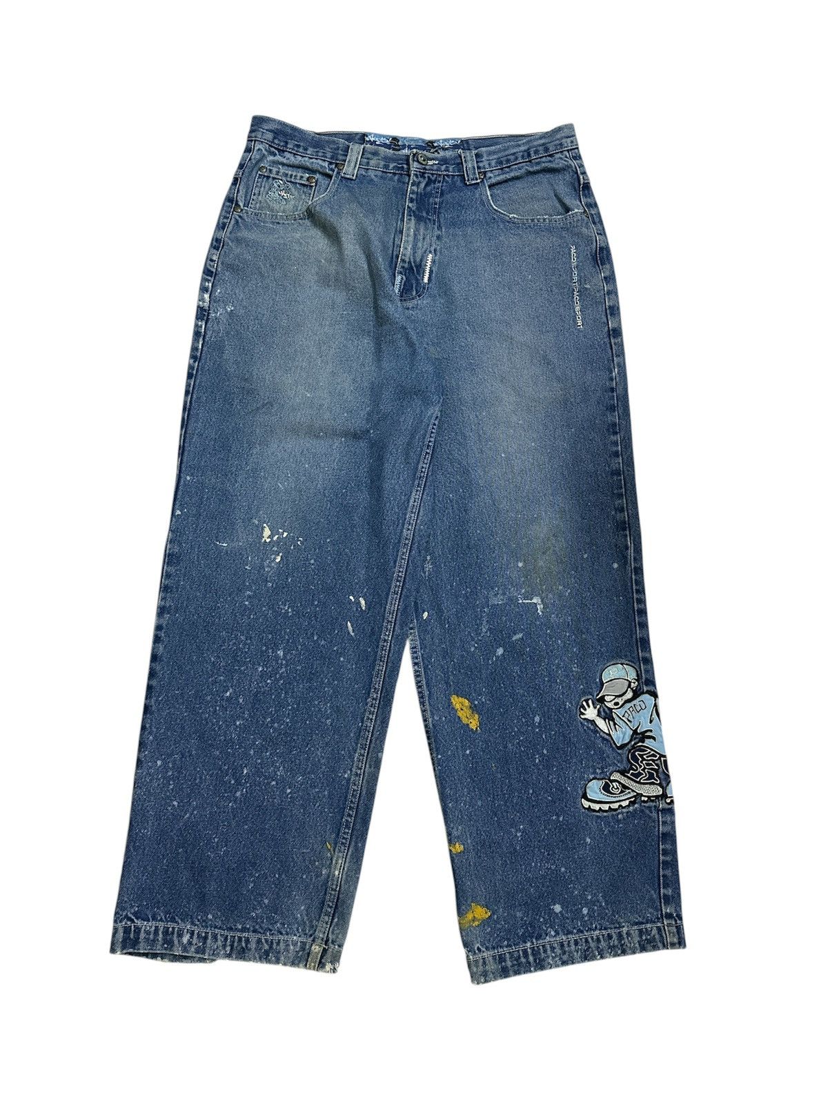 JNCO Distressed Paco Painted Embroidered Baggy Jeans Y2K Jnco Size US 36 / EU 52 - 1 Thumbnail
