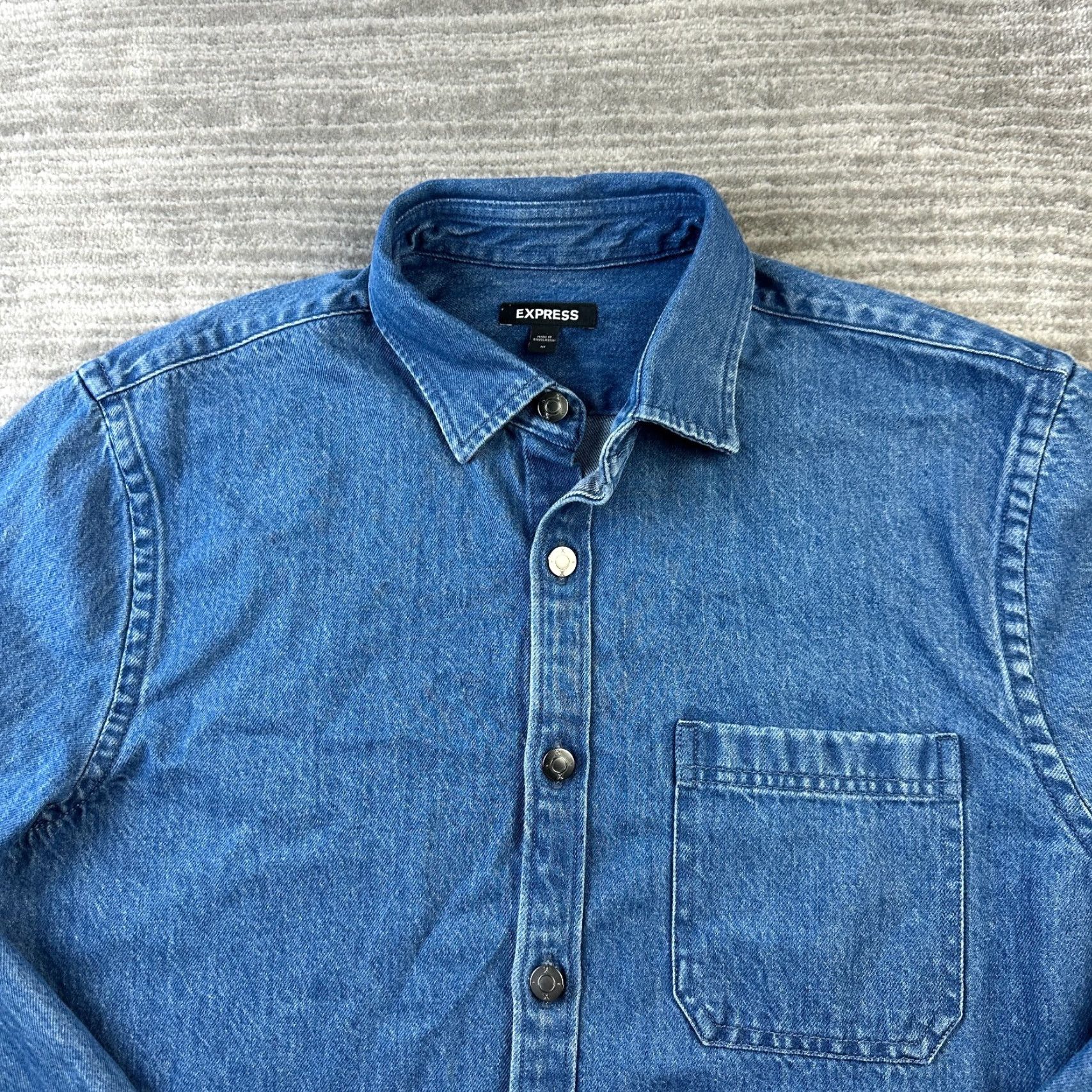 Express Express Shirt Mens Medium Blue Heavyweight Denim Shacket Button Size US M / EU 48-50 / 2 - 4 Thumbnail
