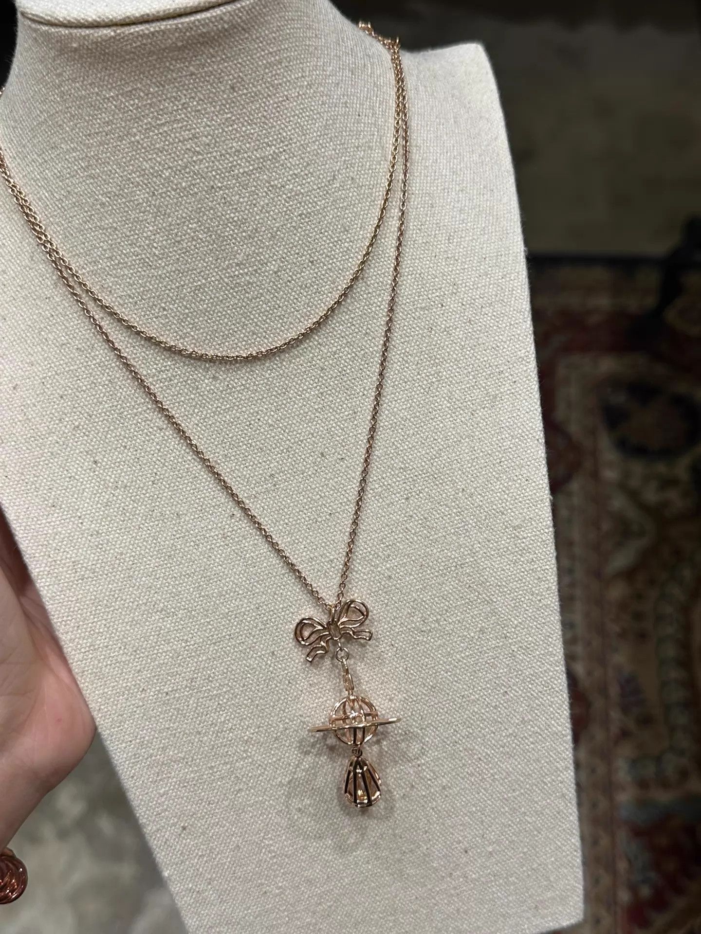 Vivienne Westwood VW2013SSRoseGold3DBowOrbSaturnDropNecklaceRare Size ONE SIZE - 1 Thumbnail
