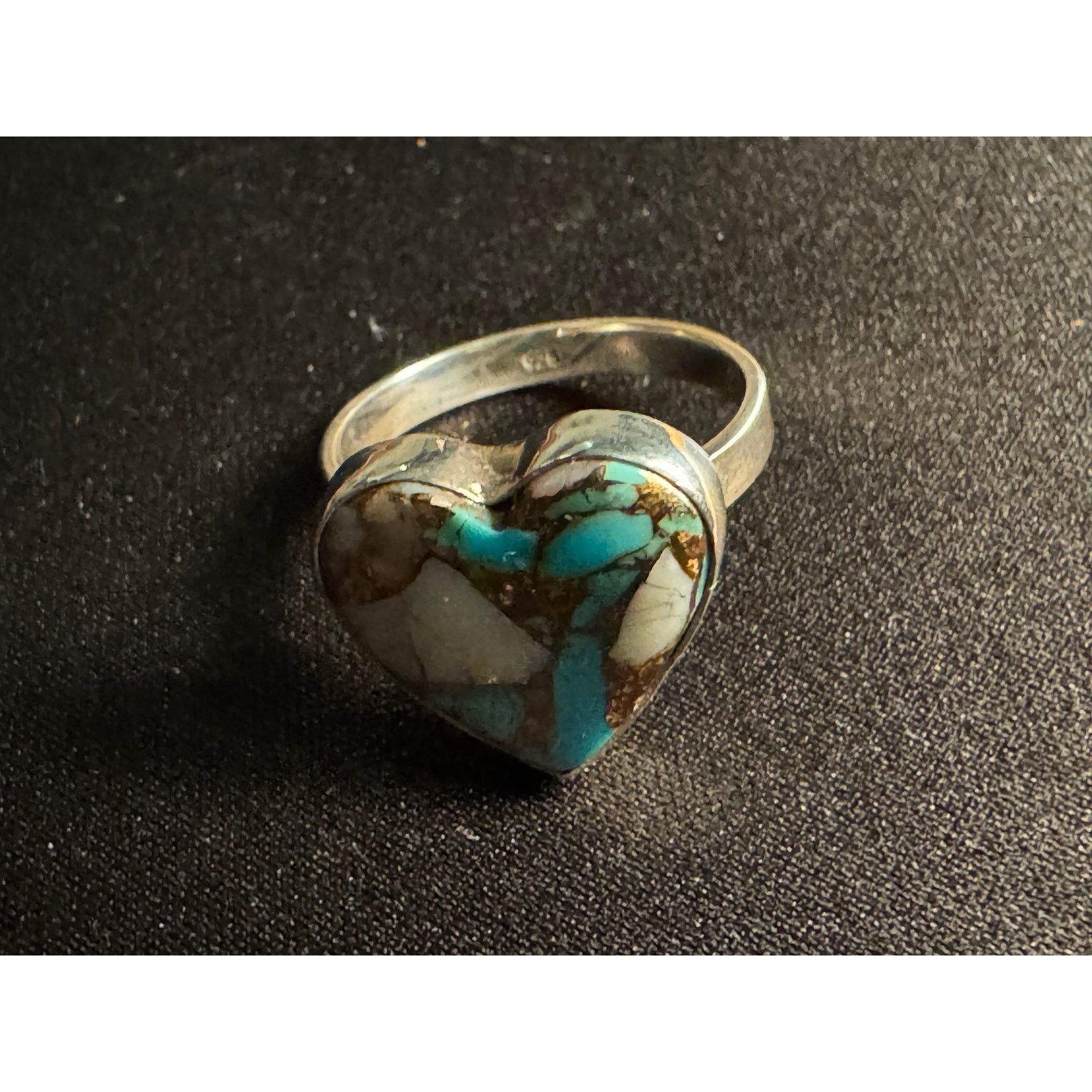 Other 925 Silver Hand Made Heart Shaped Turquoise Ring Size 11.5 Size ONE SIZE - 2 Thumbnail