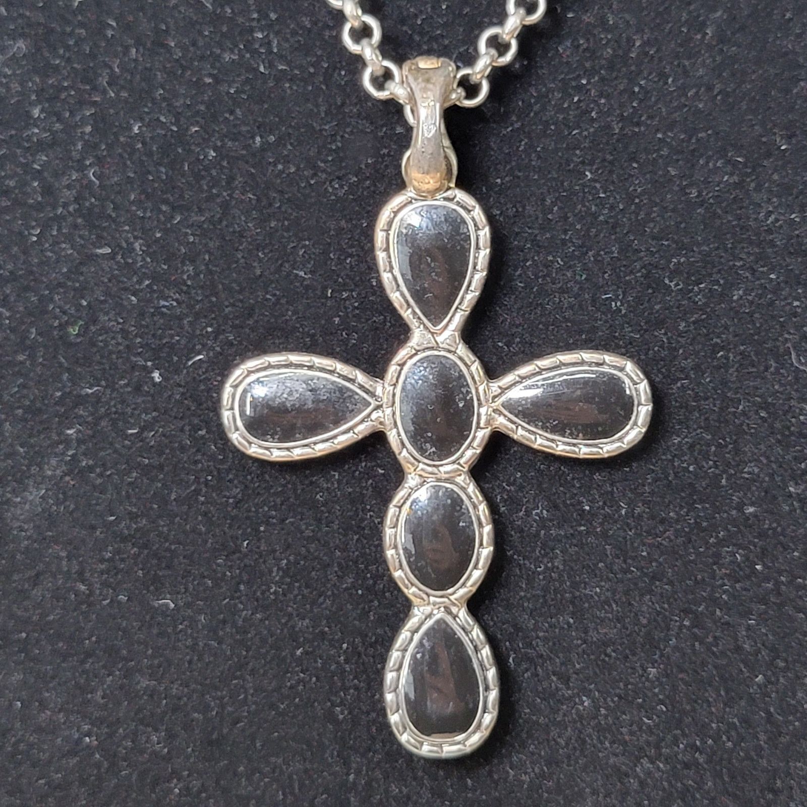 Other Unbranded 2-Sided Turquoise / Black Cross Necklace 10" Chain Size ONE SIZE - 4 Thumbnail
