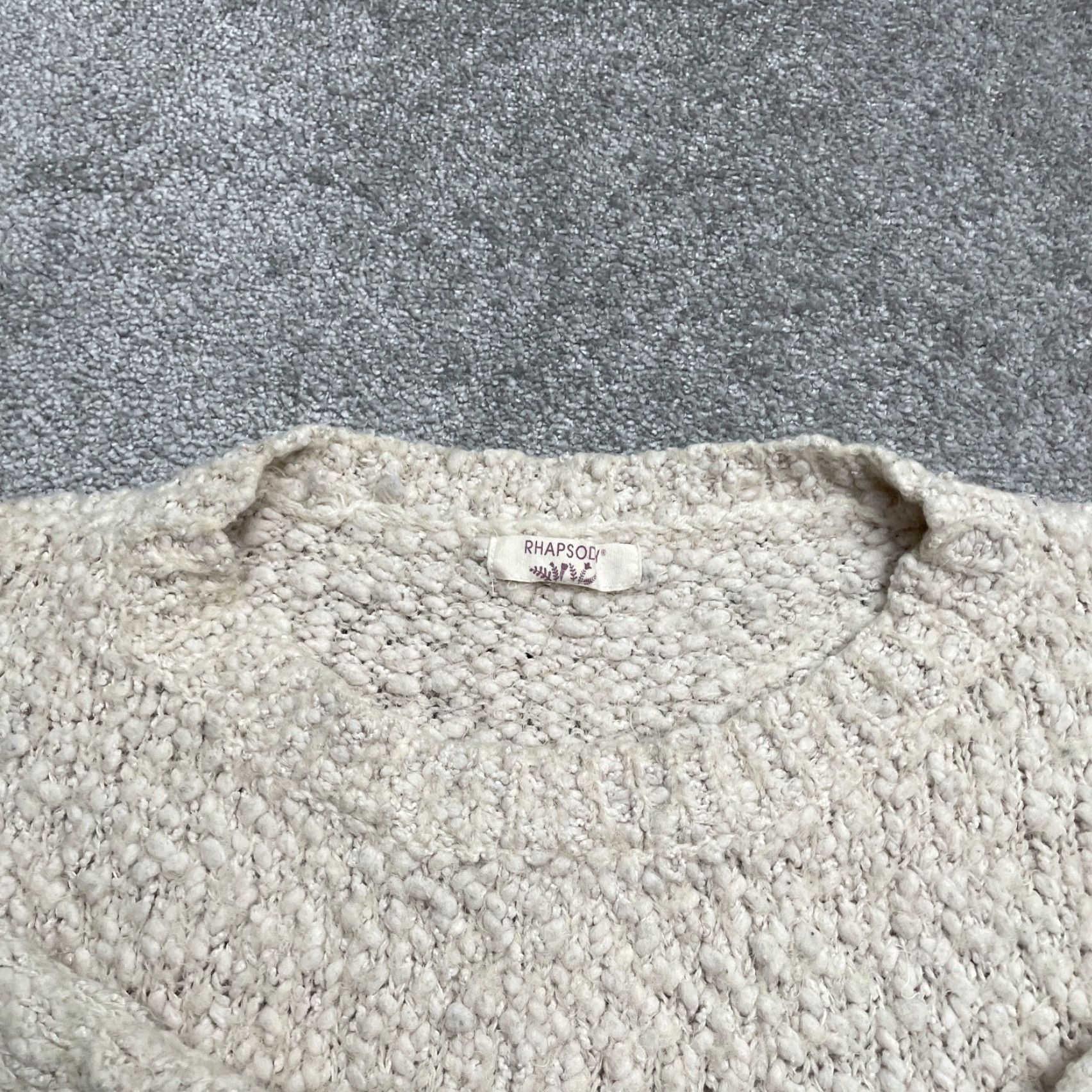 Vintage Rhapsody Pullover Sweater Womens M Beige Round Neck Casual Knit Soft Size M / US 6-8 / IT 42-44 - 3 Thumbnail