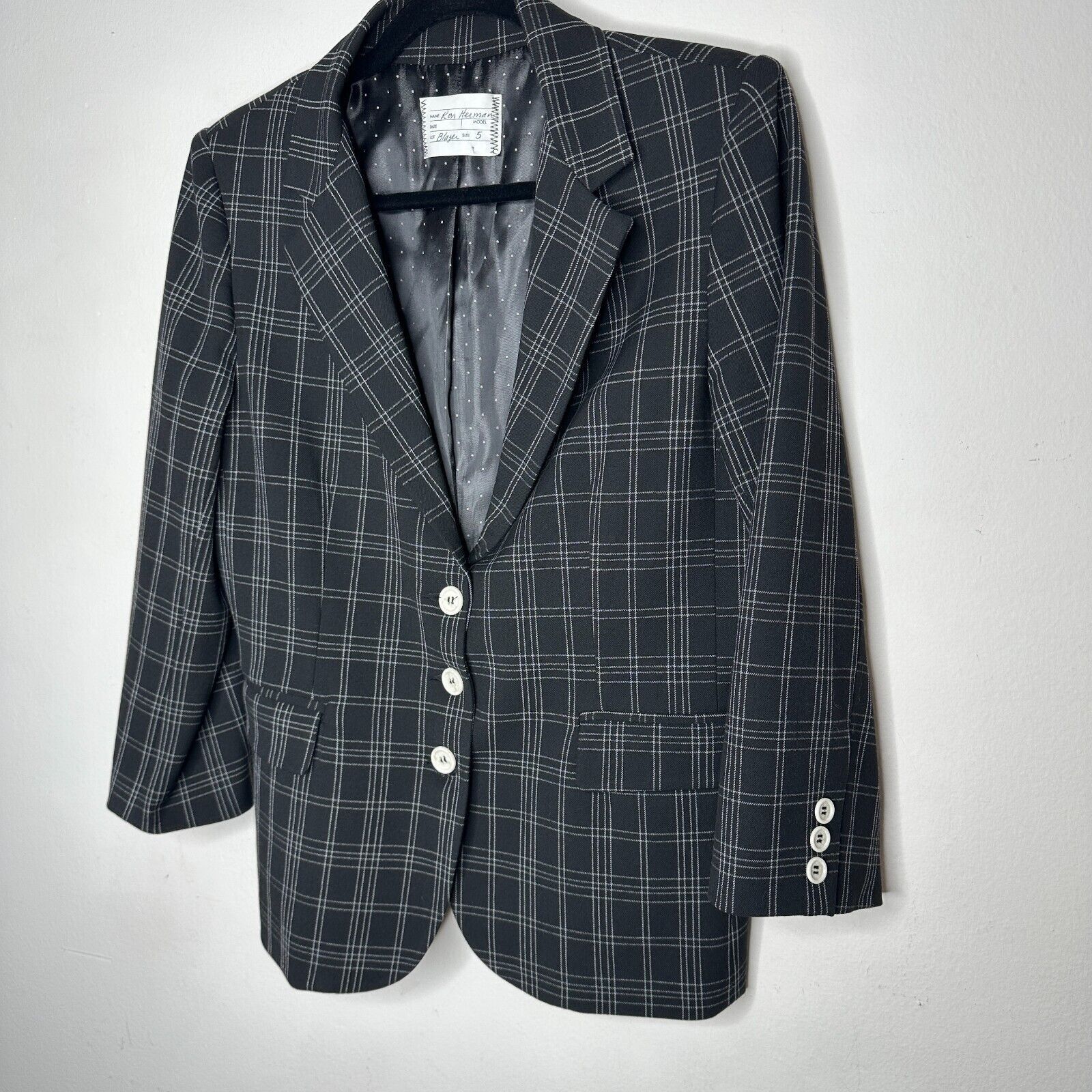 Ron Herman Ron Herman Black White Plaid 3 Button Blazer Satin Lining 5 Size M / US 6-8 / IT 42-44 - 3 Thumbnail