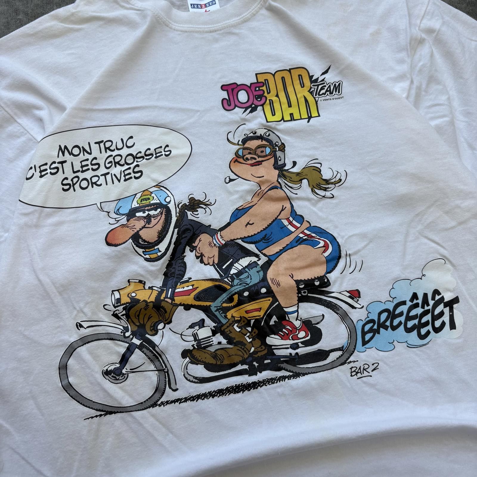Jerzees Vintage Y2K Fat Sporty Women Motorcycle Funny French Shirt Size US L / EU 52-54 / 3 - 2 Thumbnail