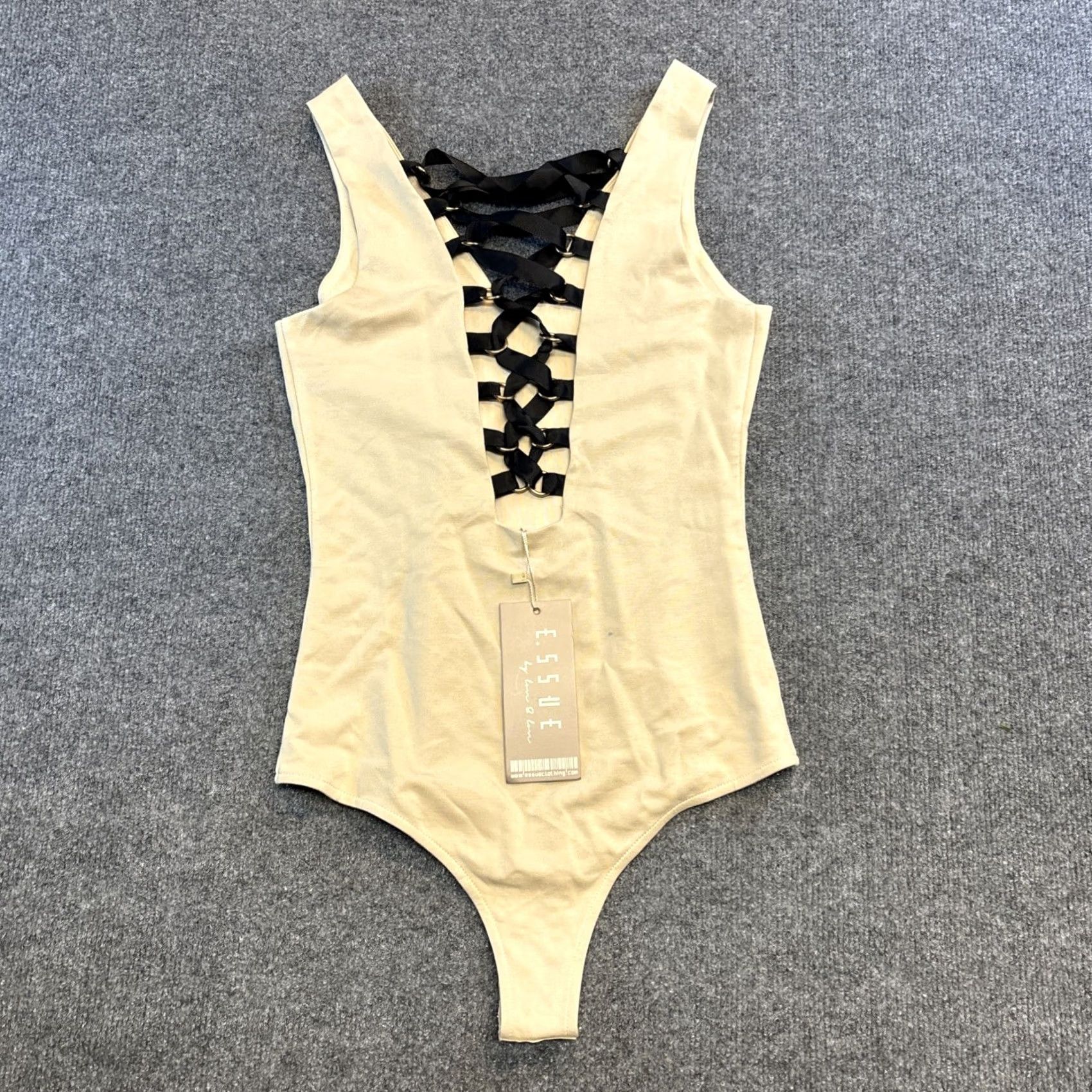 Vintage AUSTRALIA E.ssue Beige Lace Up Black Ribbon V Neck Tank Bodysuit NWT Bardot Camisole Women S Regular Tank Sleeveless XS? Size S / US 4 / IT 40 - 5 Thumbnail
