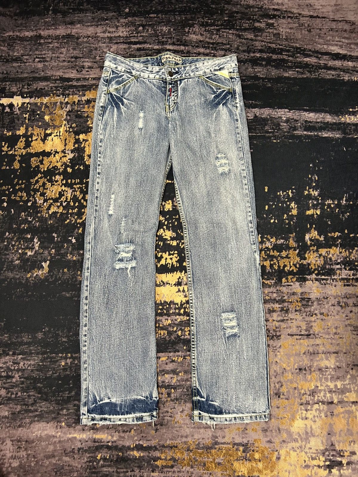 Japanese Brand Vintage Pigajeck Distressed Wash Buckle Back Jeans Size US 31 - 1 Thumbnail