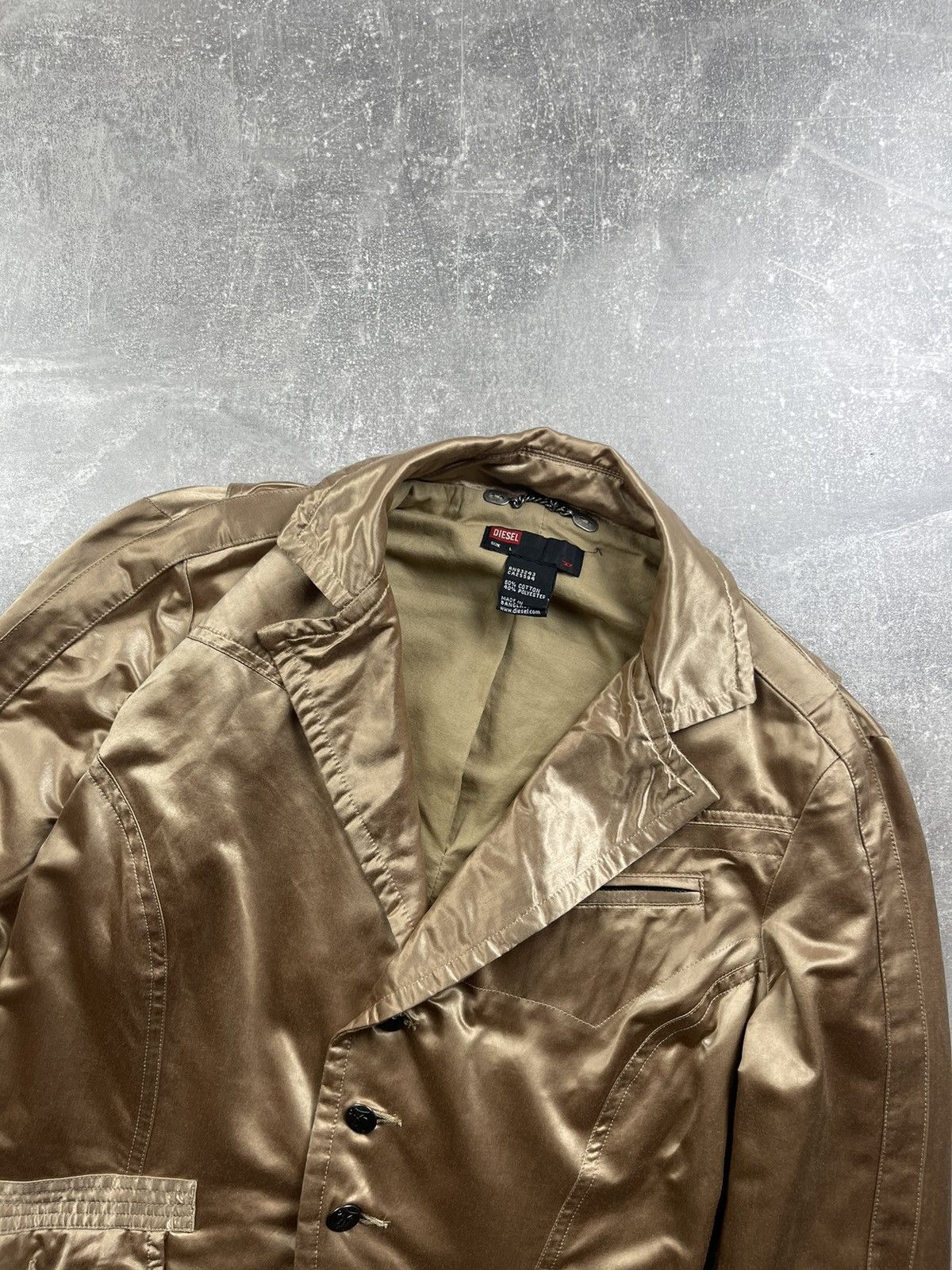 Diesel × Vintage Diesel Embroidered Satin Blazer Jacket “PAIR” Gold Size L / US 10 / IT 46 - 9 Thumbnail