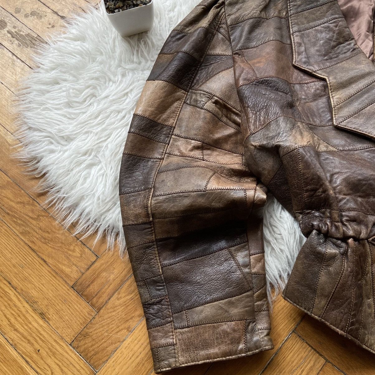 Japanese Brand 📌 Vintage York Patchwork Leather Y2K Brown Distressed Jacket Size L / US 10 / IT 46 - 3 Thumbnail