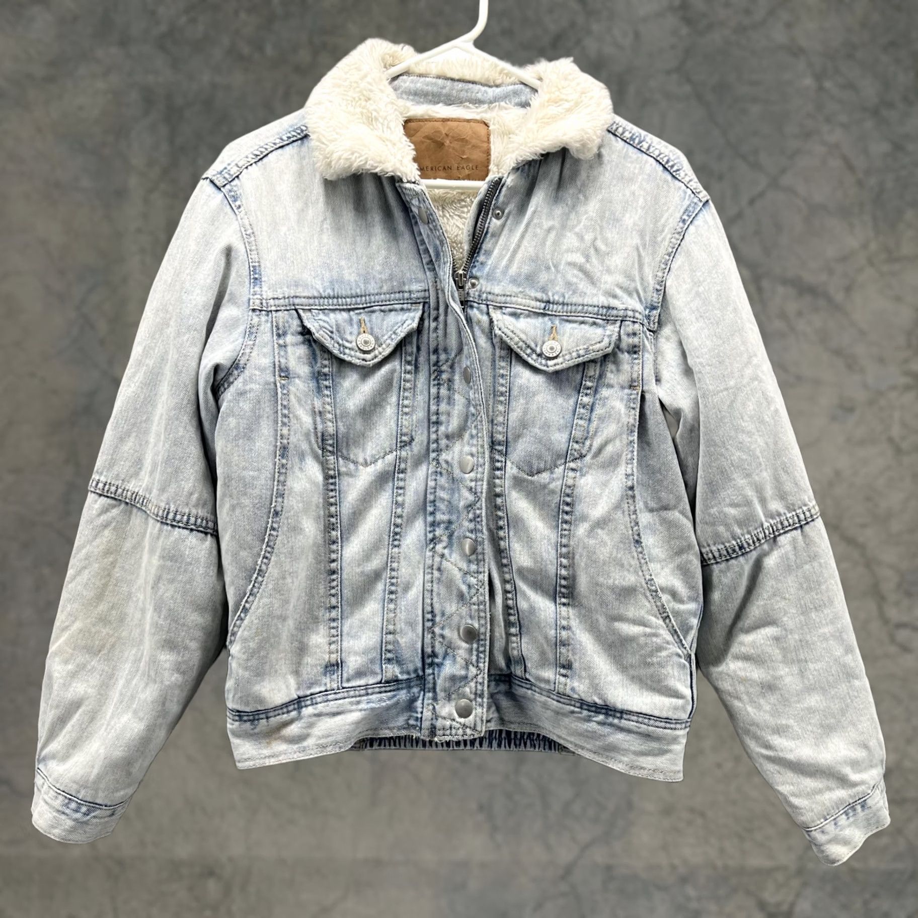 American Eagle Outfitters VINTAGE American Eagle Outfitters Denim Jacket Women XS Blue Snap Zip Lined Cotton Sherpa Falls Winter Regular Mens Womens Girls Size XS / US 0-2 / IT 36-38 - 1 Thumbnail