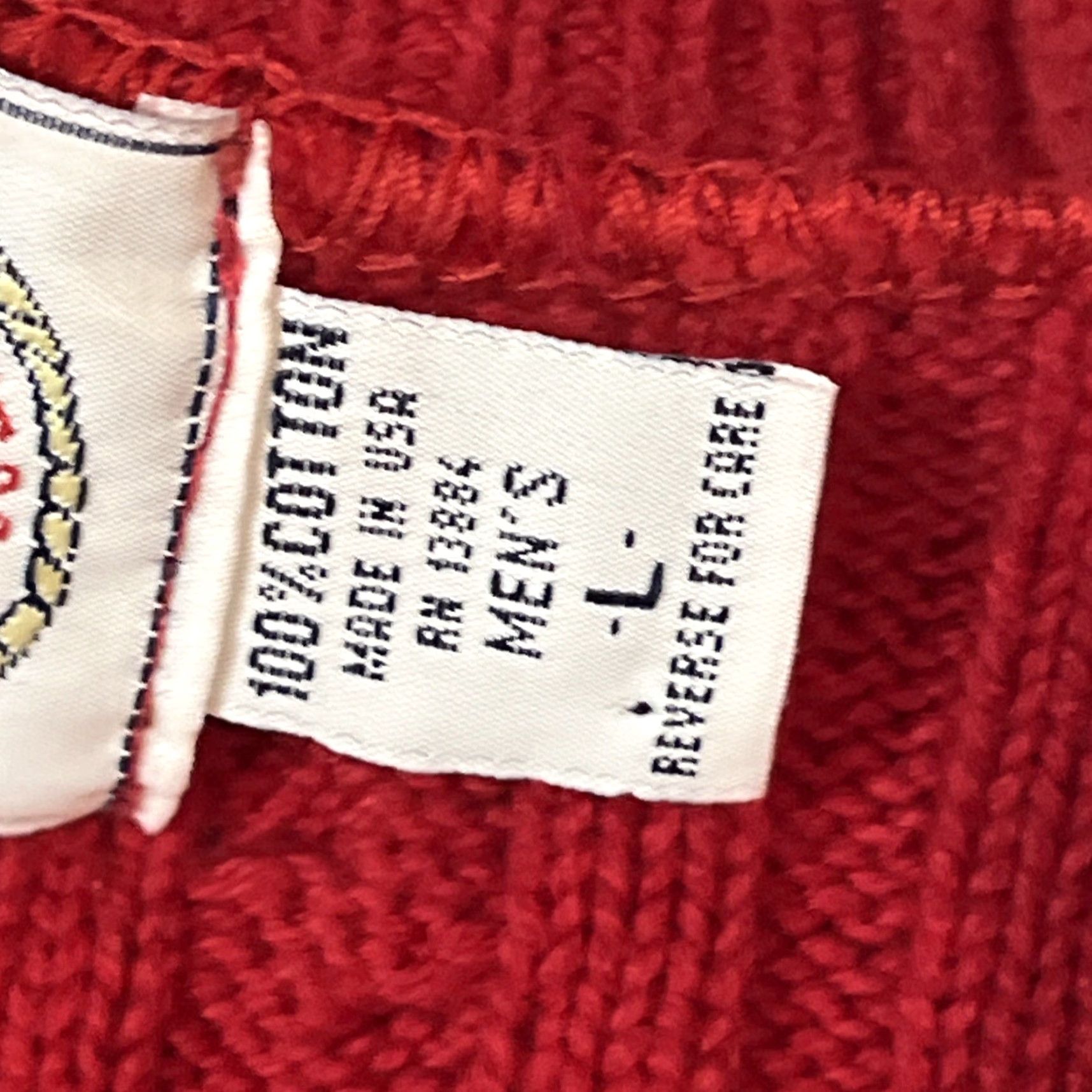 Vintage VINTAGE Cape Isle Knitters Sweater Mens L Red 90s Cable-Knit Ribbed Crew Neck Pullover USA Made Size US L / EU 52-54 / 3 - 2 Thumbnail