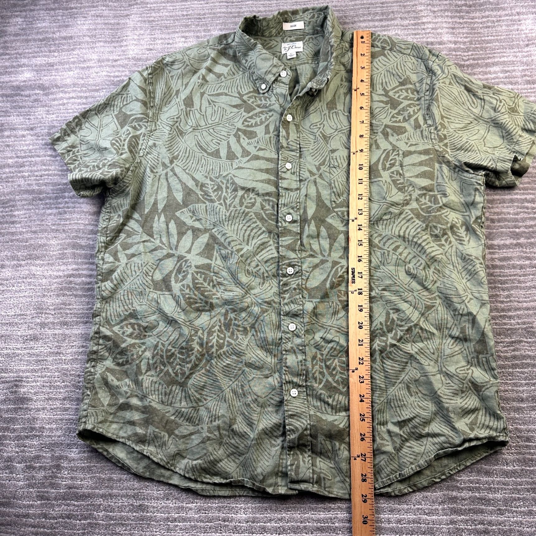 J.Crew J Crew Shirt Mens Extra Large Green Camp Linen Floral Hawaiian Slim Size US XL / EU 56 / 4 - 8 Thumbnail