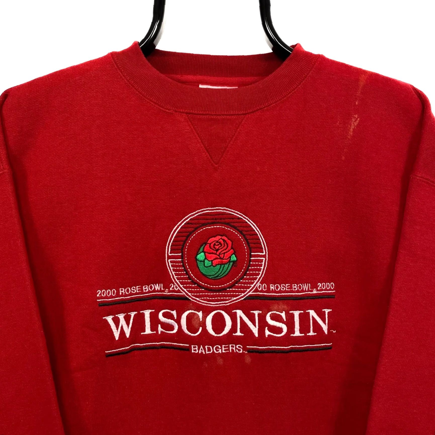 NCAA VINTAGE Wisconsin Badgers Rose Bowl Embroidered Sweatshirt L Red Mens Size US L / EU 52-54 / 3 - 2 Thumbnail