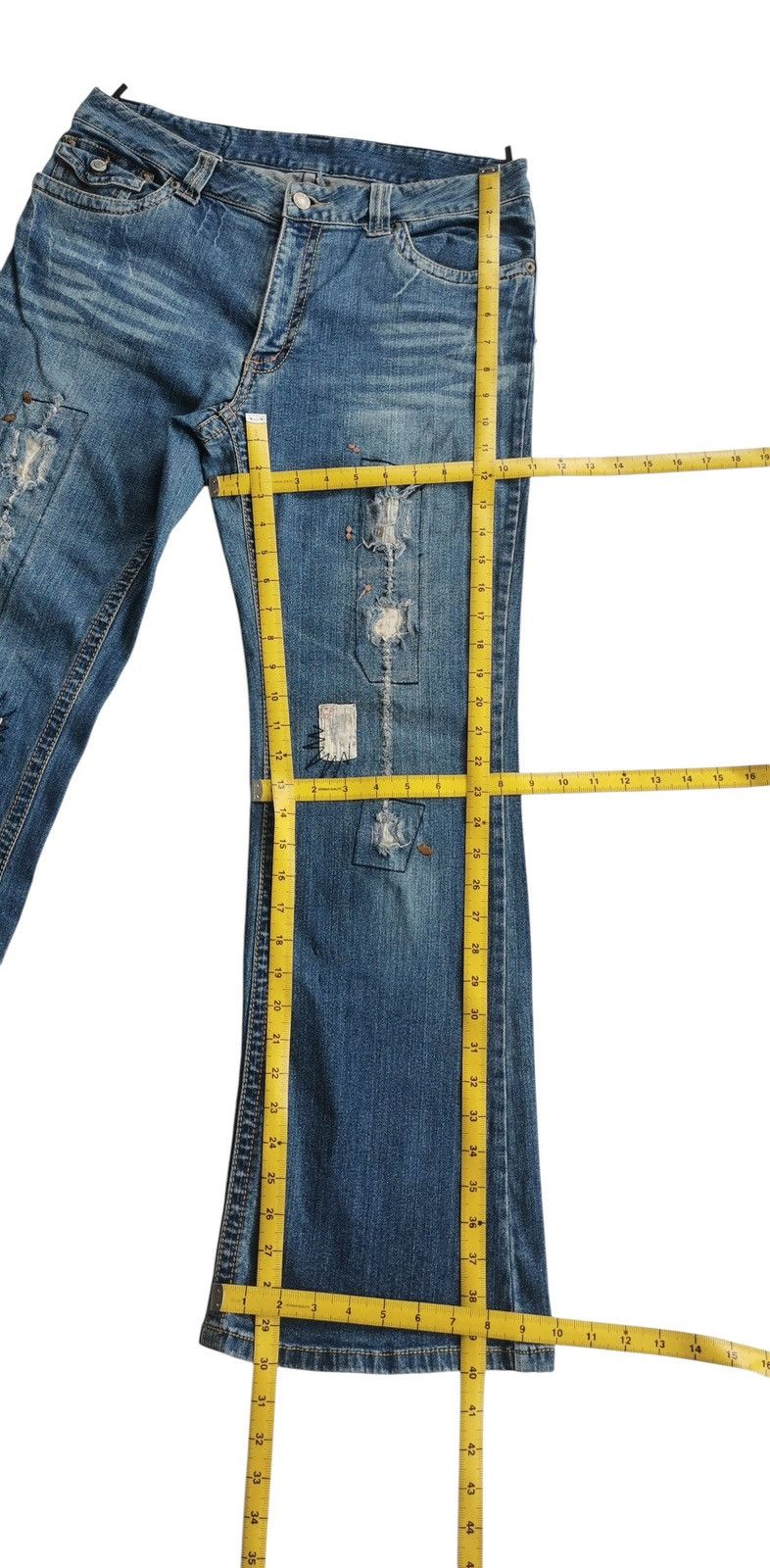 Japanese Brand Playchess Patchwork Flared Jeans Like If Six Was Nine Size US 32 / EU 48 - 10 Thumbnail