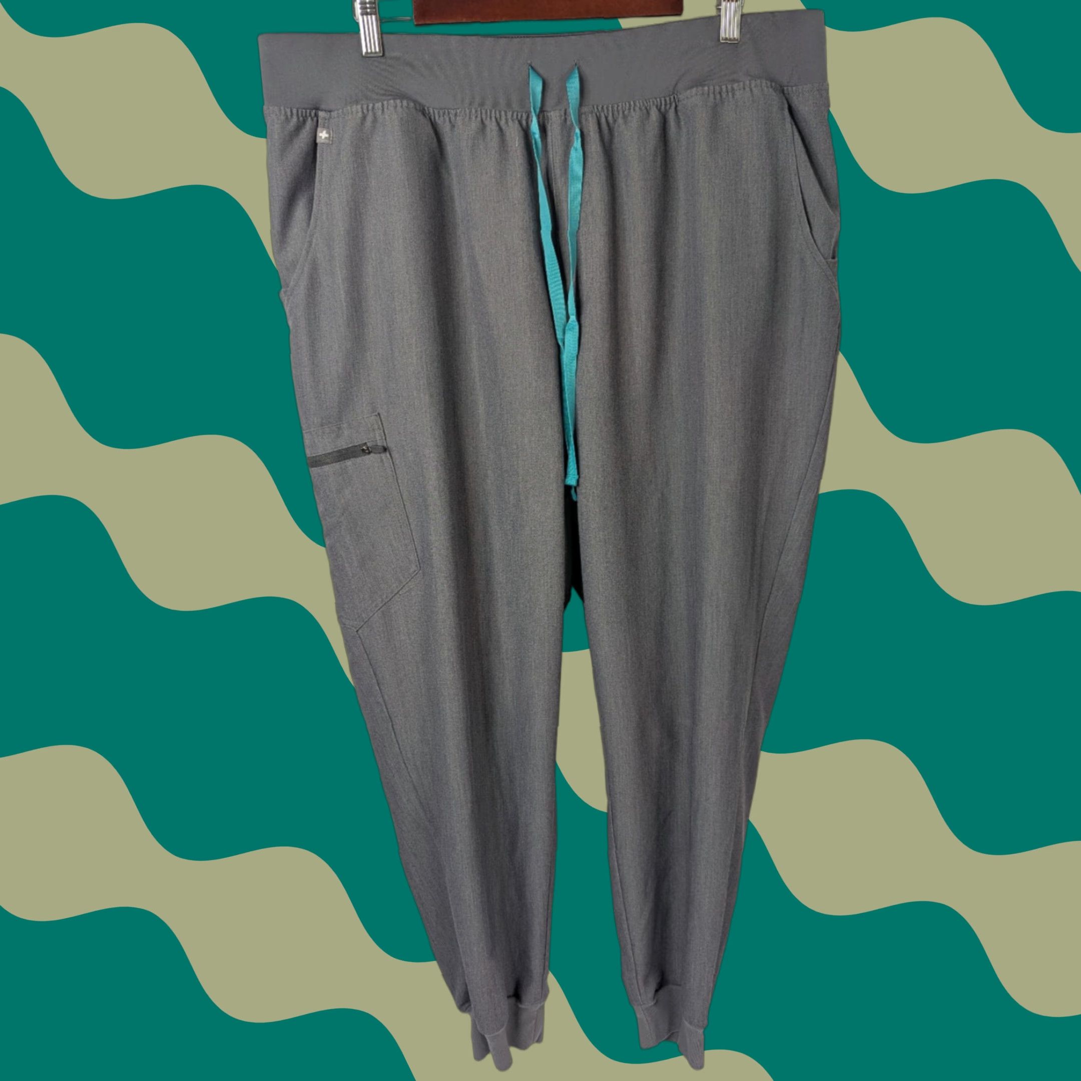 Vintage FIGS Jogger Pant Scrub Bottom 3XL Tall Grey Drawstring Waist Women Medical Polyester Blend Solid 1SW200002 Size US 39 - 1 Thumbnail
