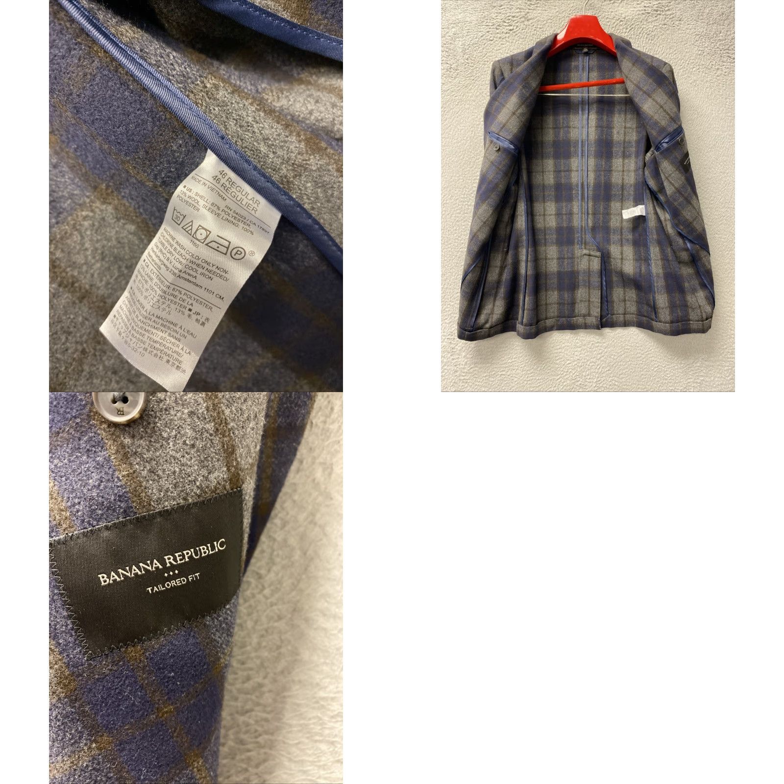 Banana Republic Banana Republic Men’s Blazer Jacket 46R Plaid Notch Lapel Regular Single-Breasted 2-Button Front Inner Pockets Wool Polyester Blend Multicolor Men’s Size 46R - 8 Thumbnail