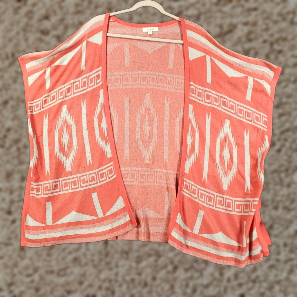 Vintage UMGEE Cardigan Sweater Open Front 3/4 Sleeve Boho Aztec Geometric Knit Orange Large L Women Size L / US 10 / IT 46 - 1 Thumbnail