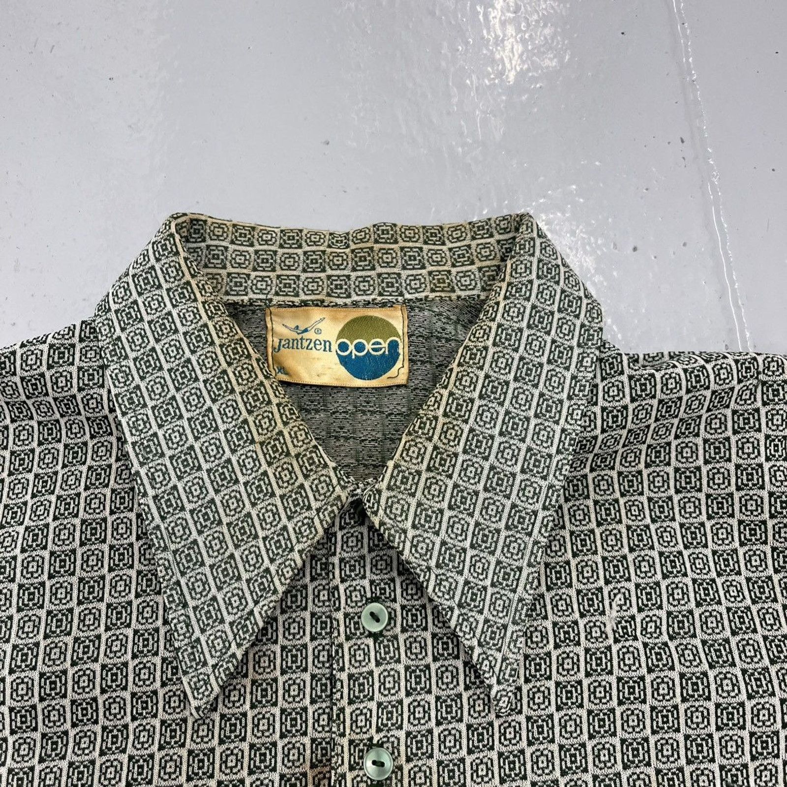 Jantzen Vintage 60s 70s Jantzen Open Green Pattern Dagger Polo Size US XL / EU 56 / 4 - 4 Thumbnail