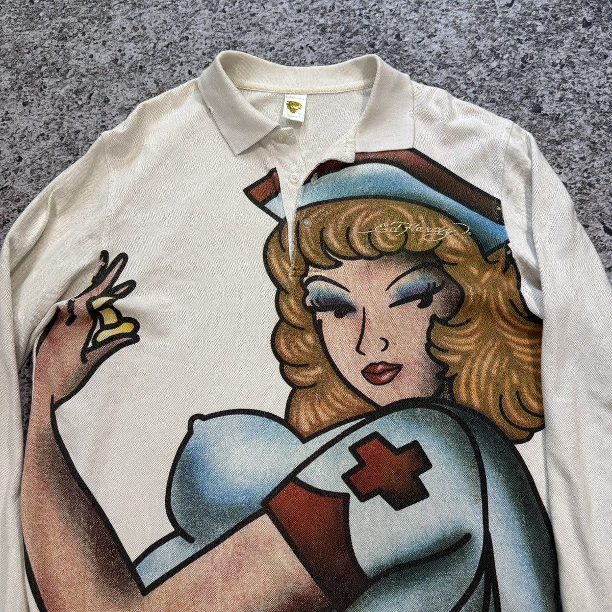 Ed Hardy Y2K Ed Hardy Thrashed Distressed Nurse Shirt ERD Grunge Size US L / EU 52-54 / 3 - 9 Thumbnail