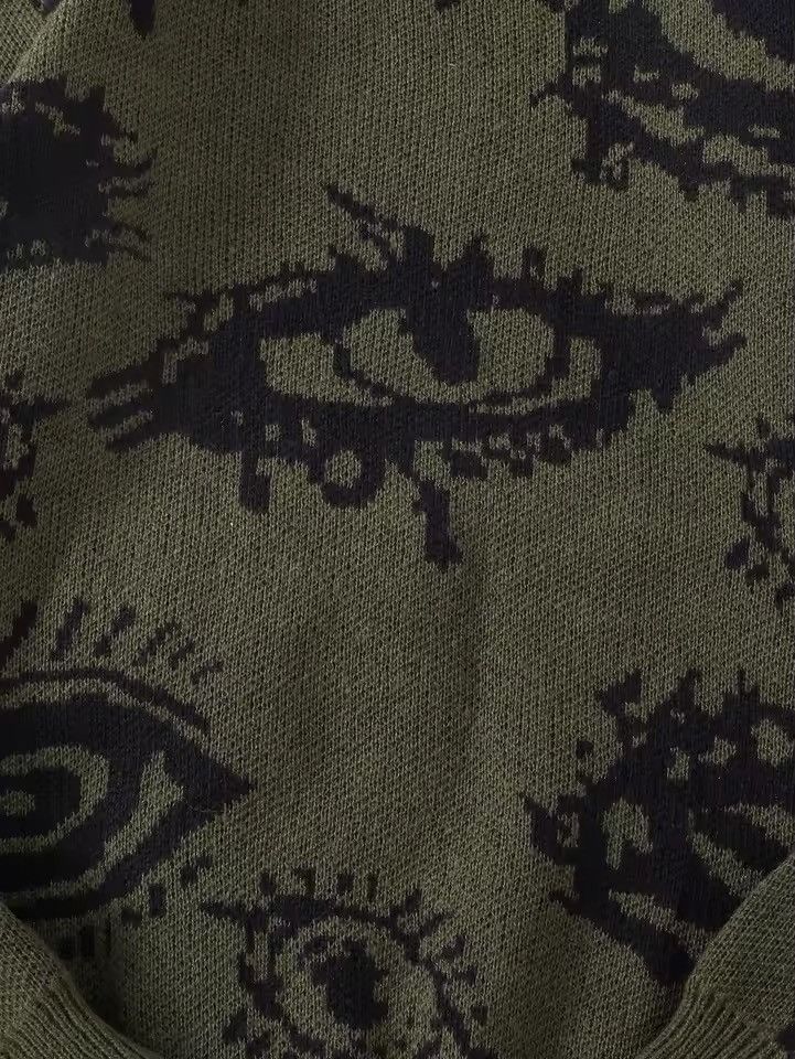 Japanese Brand Abstract Eye Jacquard Pattern Round Neck Knitted Sweater Size US S / EU 44-46 / 1 - 6 Thumbnail
