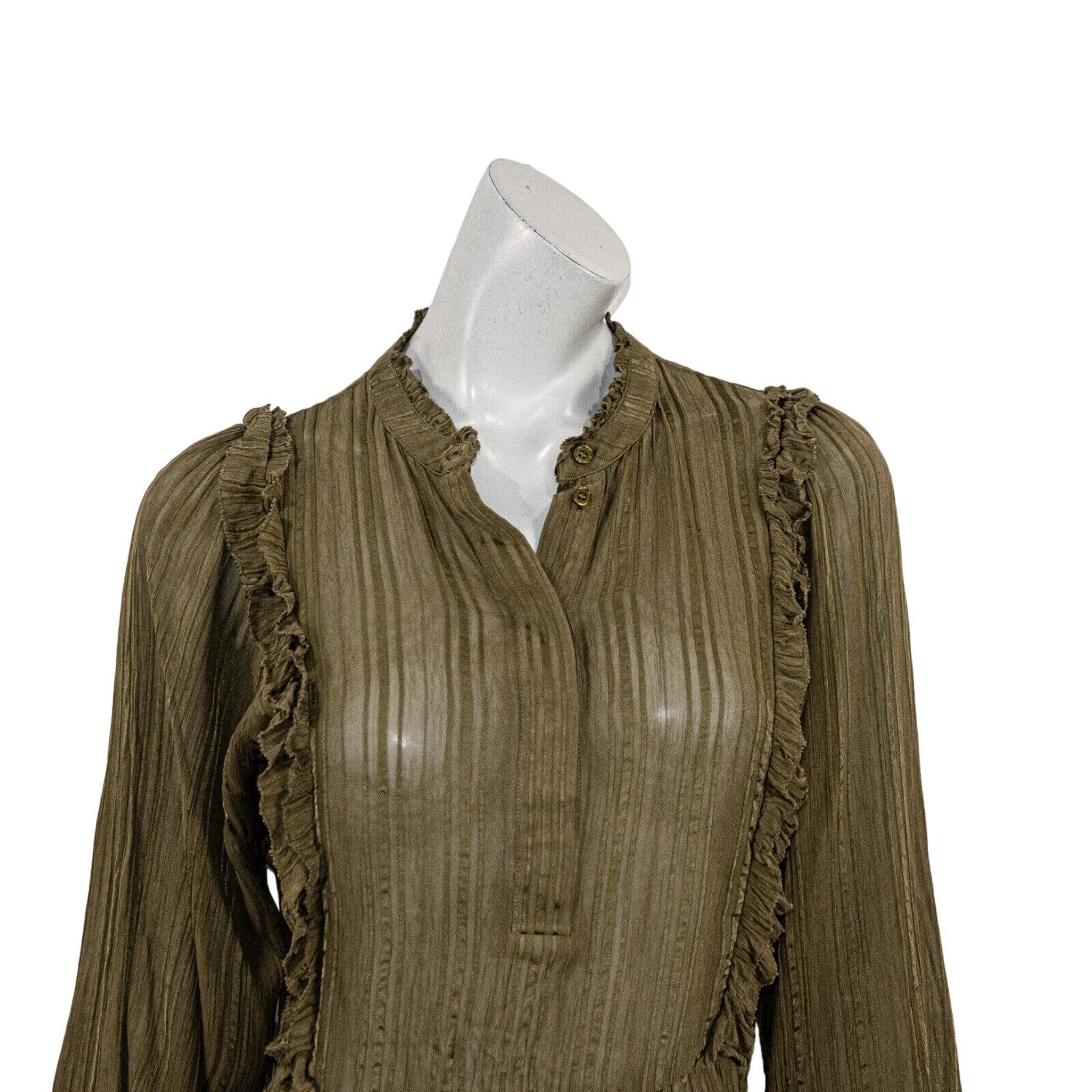 Reiss REISS Alandra Sheer Ruffle Blouse 1/2 button in olive green Size XS / US 0-2 / IT 36-38 - 8 Thumbnail