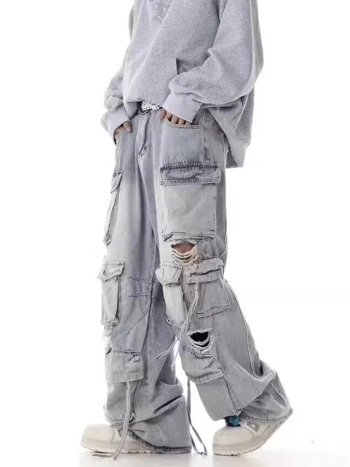 Jean Street hip hop grunge ripped wide leg jeans Size US 32 / EU 48 - 1 Thumbnail