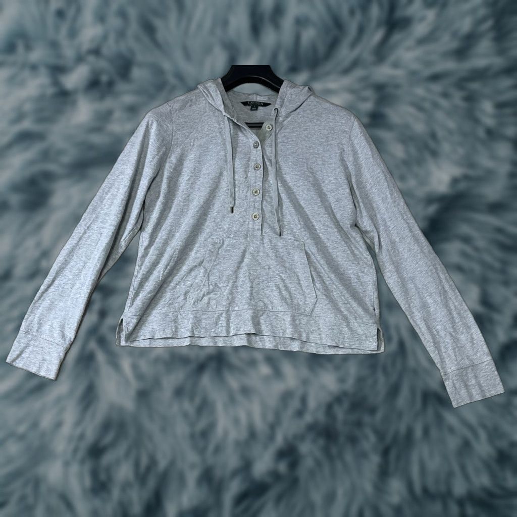 Ralph Lauren Lauren Ralph Lauren Hoodie Women Large Hooded Sweatshirt Gray Flaws See Pics Size L / US 10 / IT 46 - 1 Thumbnail