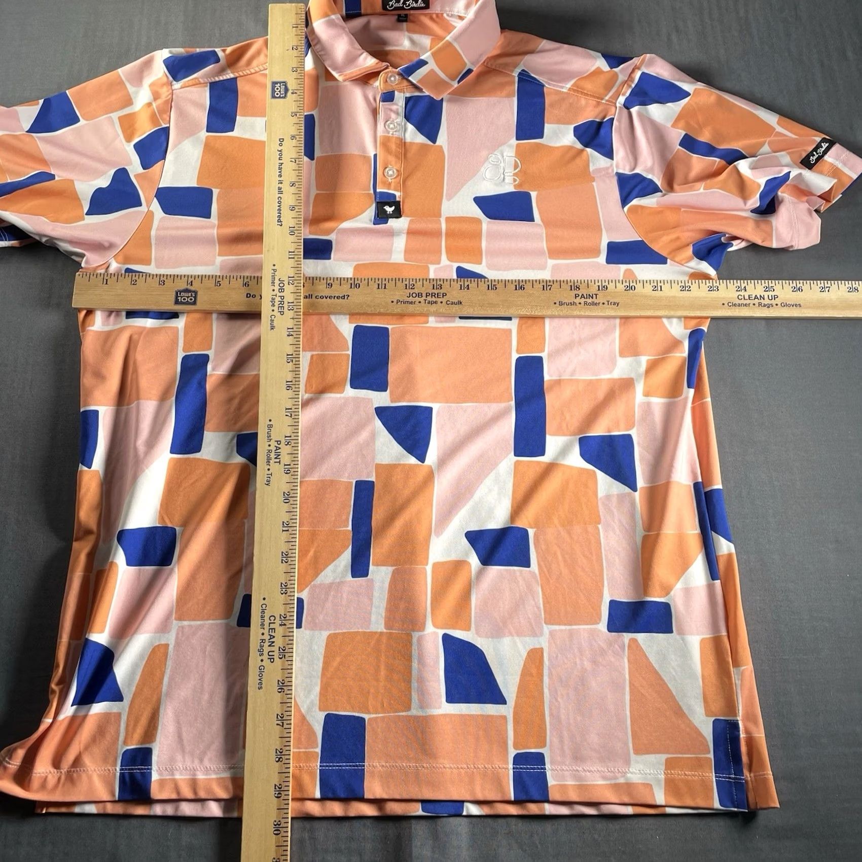 Vintage Bad Birdie Polo Shirt Mens XL Orange Geometric Print Short Sleeve Golf DRINKPAK Logo IIII Size US XL / EU 56 / 4 - 4 Thumbnail