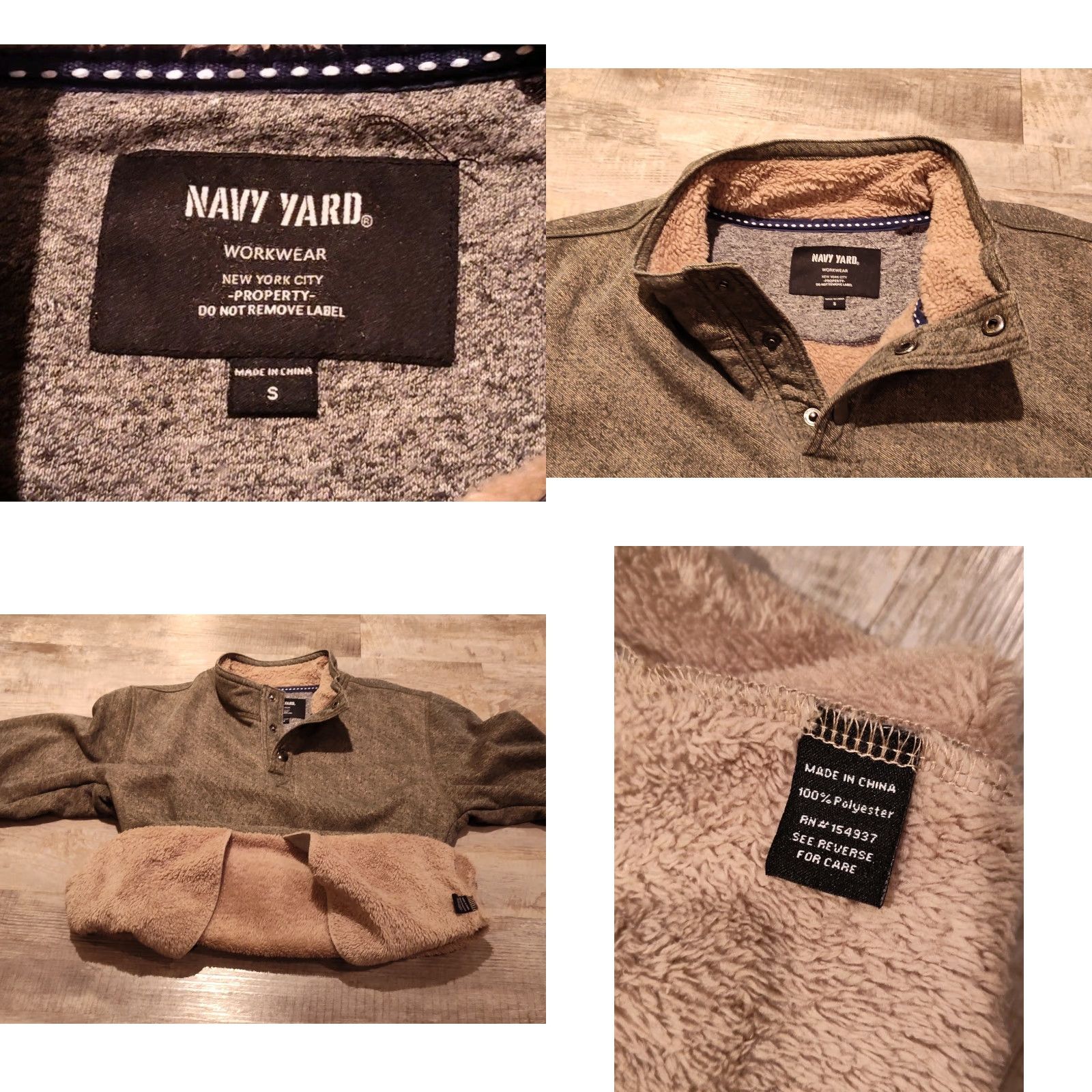 Vintage Men's Navy Yard Workwear Size Small Quarter Button Pullover Soft Plush Lined EUC Size US S / EU 44-46 / 1 - 8 Thumbnail