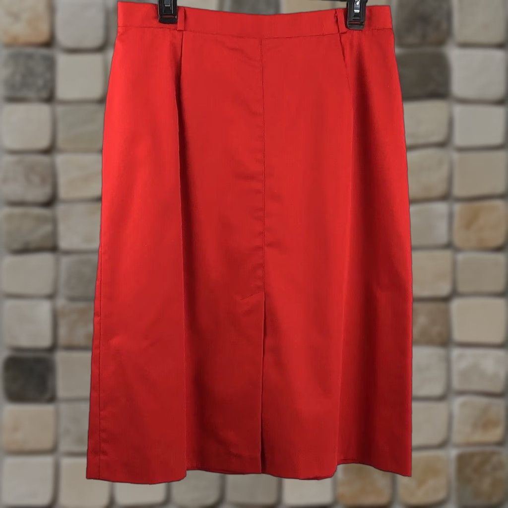 Vintage Vtg 70s Panther Midi Skirt 15/16 Red A-Line Front/Back Slit 32"W USA ILGWU Retro Size 36" / US 14 / IT 50 - 1 Thumbnail
