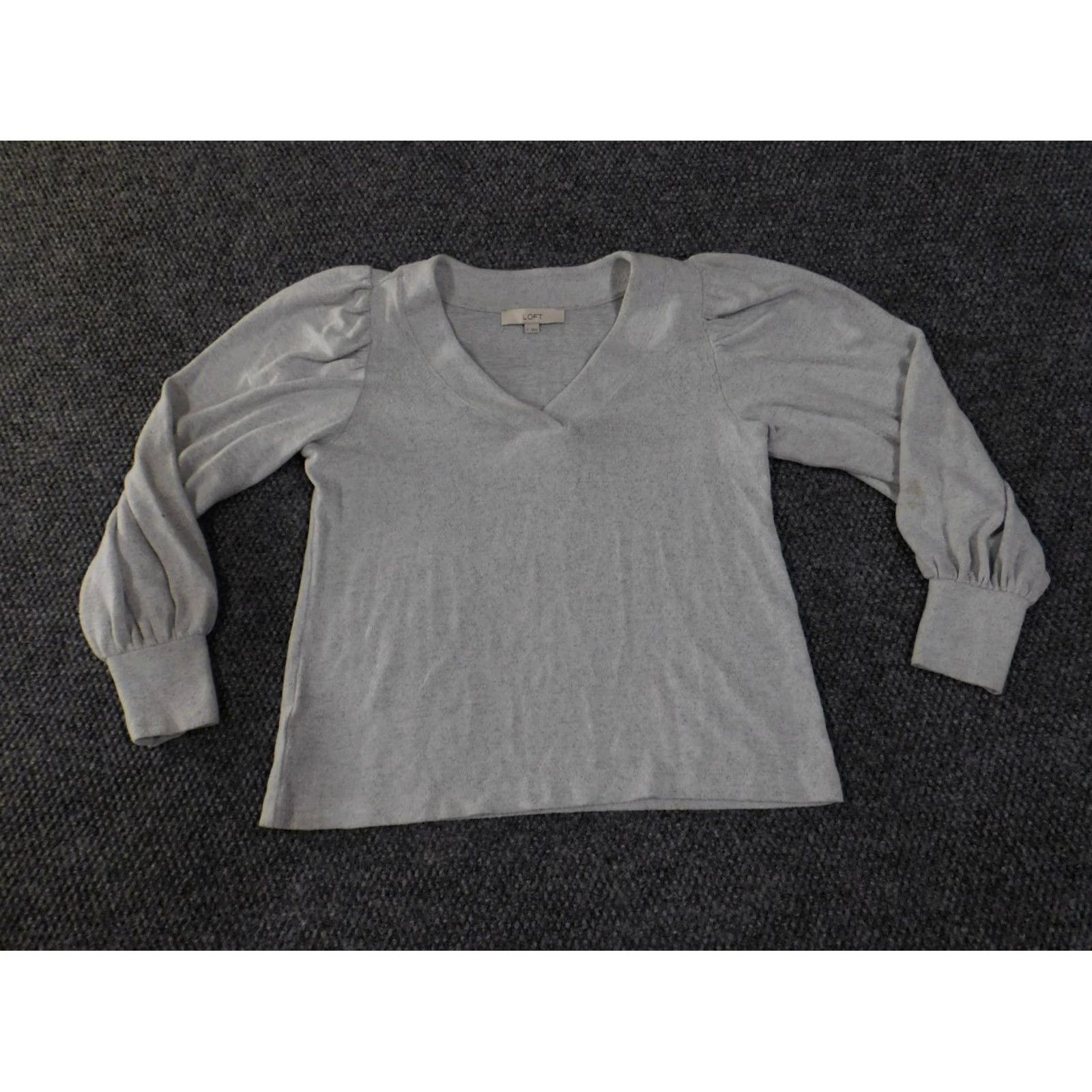 Loft LOFT Sweater Womens Small Gray Puff Sleeve V Neck Knit Top Pullover Regular Size S Size S / US 4 / IT 40 - 2 Thumbnail