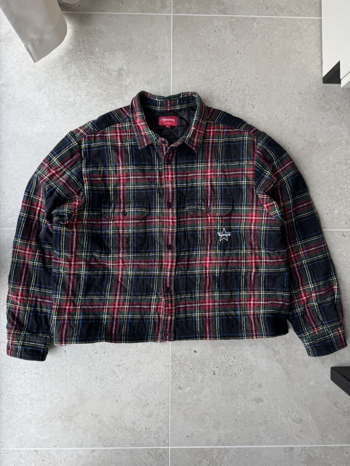 Supreme Quilted Plaid Flannel Shirt Croped