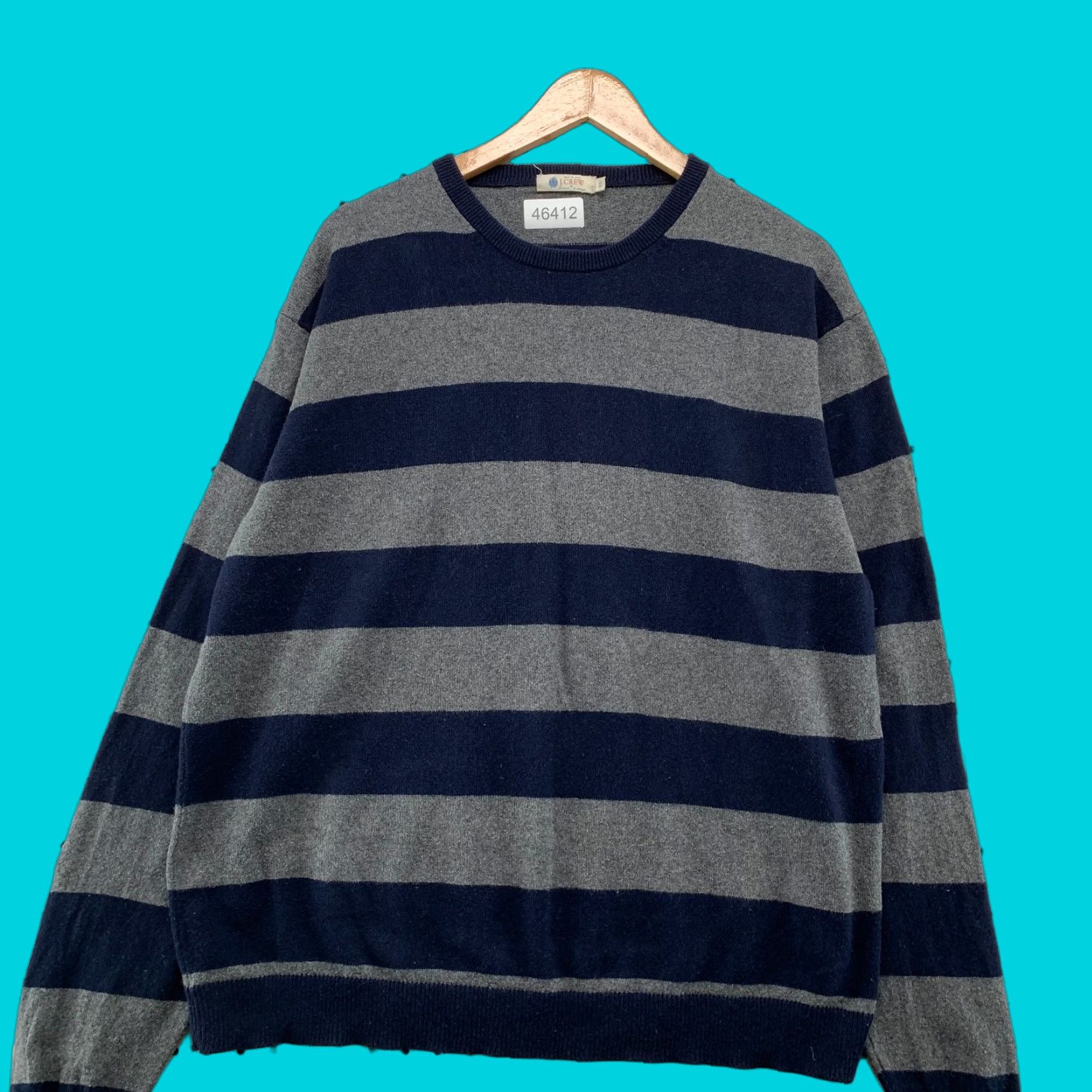 J.Crew J. CREW Sweater Mens XL Blue Gray Striped Cotton Cashmere Blend Preppy Pullover Size US XL / EU 56 / 4 - 1 Thumbnail
