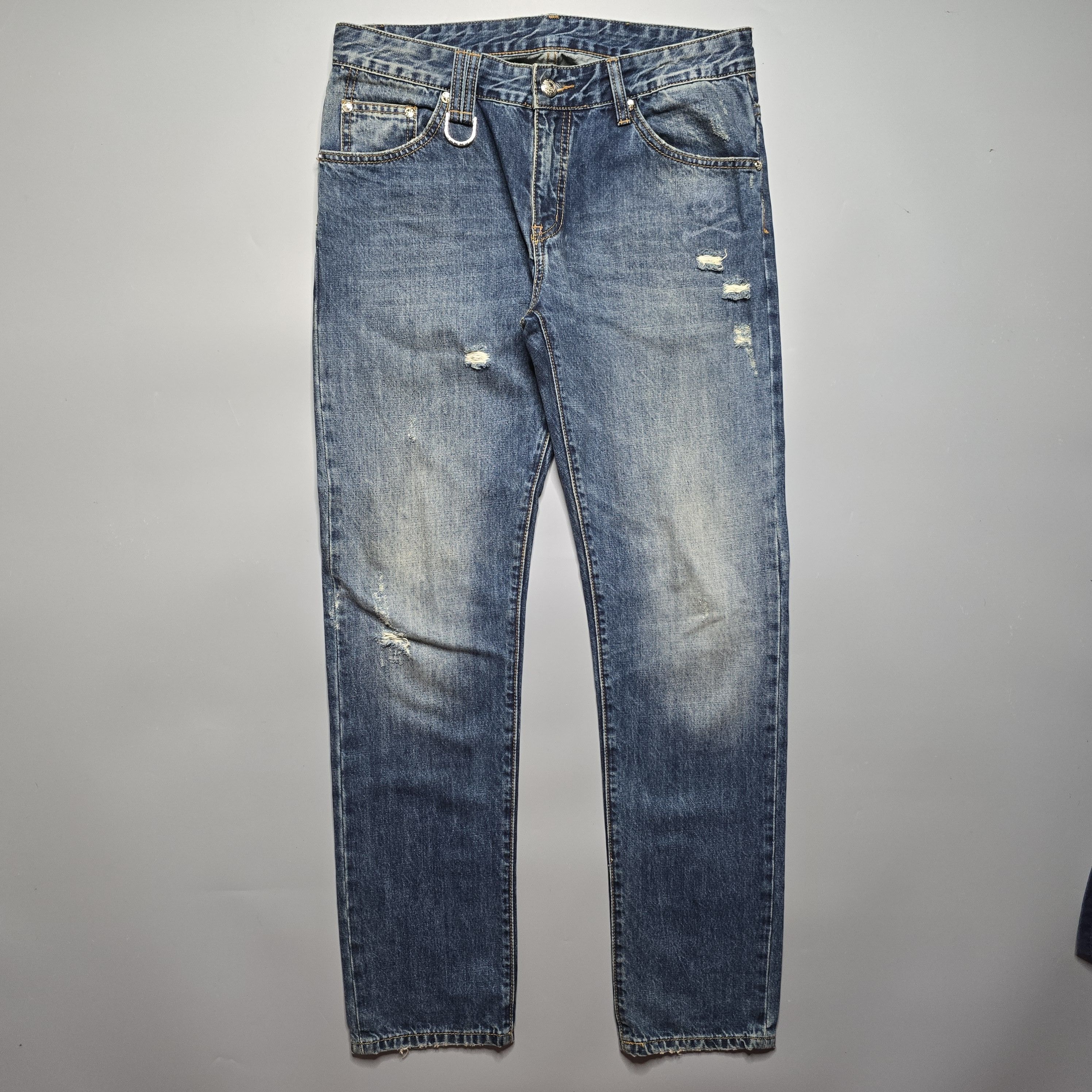 If Six Was Nine × Roen Roen - Punk Skull, Love and Peace Distressed Denim Size US 33 - 1 Thumbnail