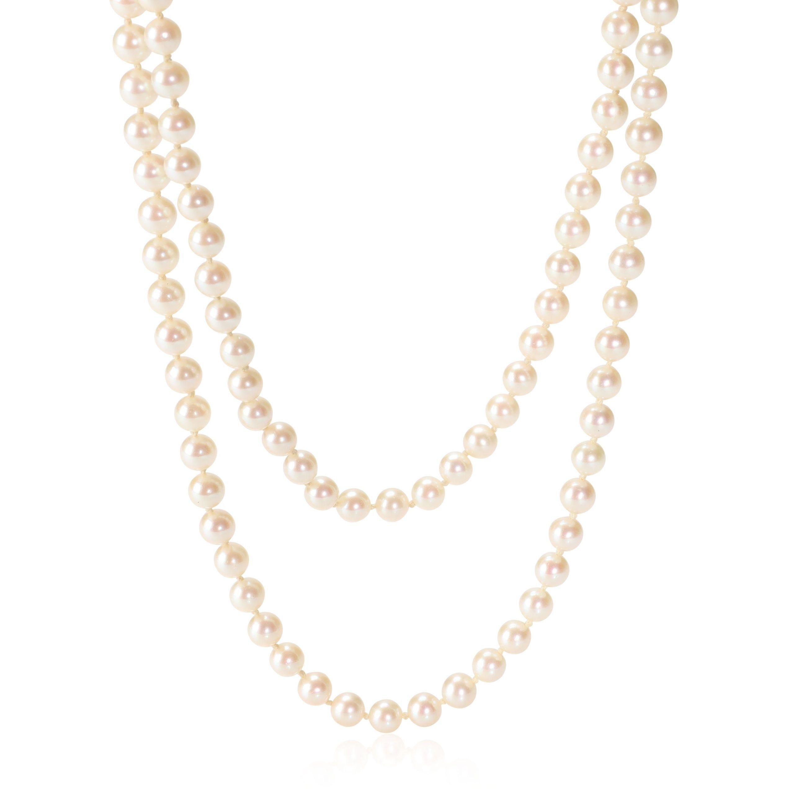 image of Tiffany Co Mikimoto Vintage Pearl Necklace In Sterling Silver, Women's
