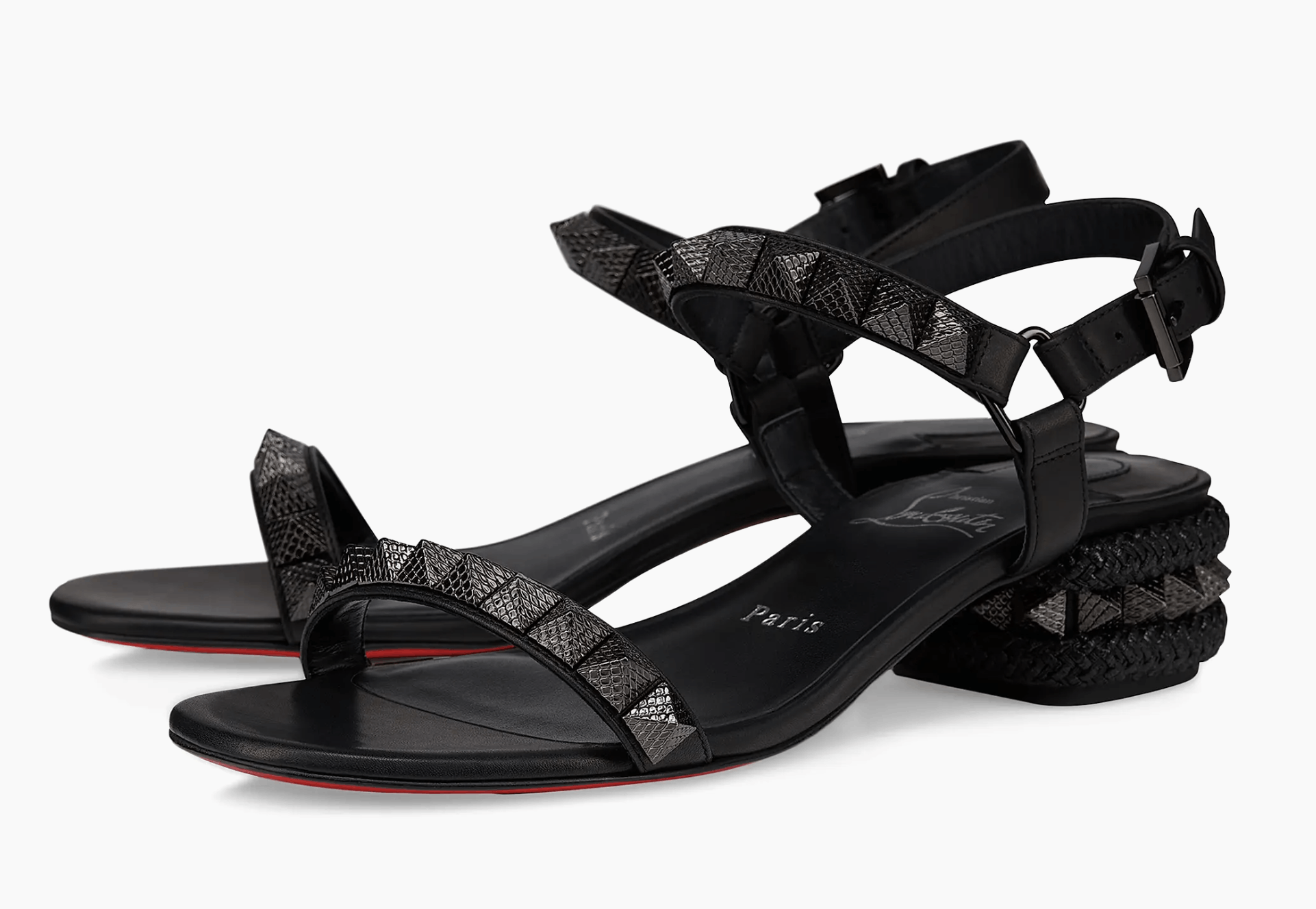 Christian Louboutin Pyrasand 30 Black Leather Block Heel Ankle Strap Sandal 35.5 Size US 5.5 / IT 35.5 - 1 Thumbnail