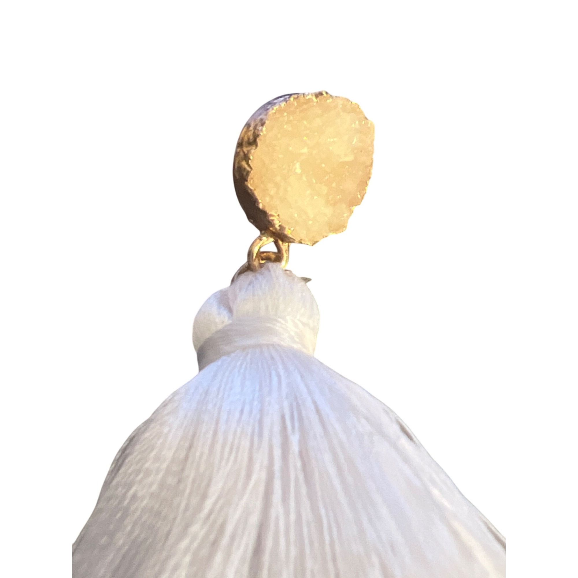 Other White Tassel Statement Earrings Druzy Stone Studs 3 Tiered P Size ONE SIZE - 3 Thumbnail