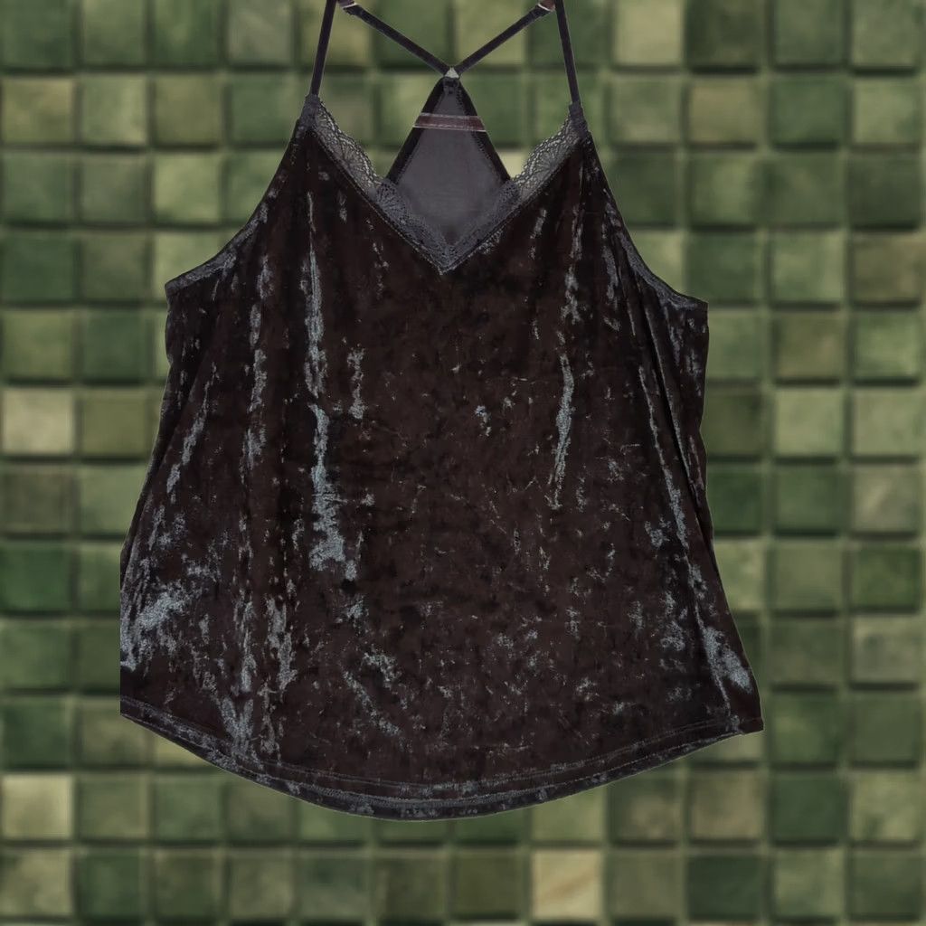Vintage VINTAGE Crushed Velvet Cami Women L Blk Lace Trim Tank Top Dark Fairy Whimsigoth Grunge Size L / US 10 / IT 46 - 1 Thumbnail