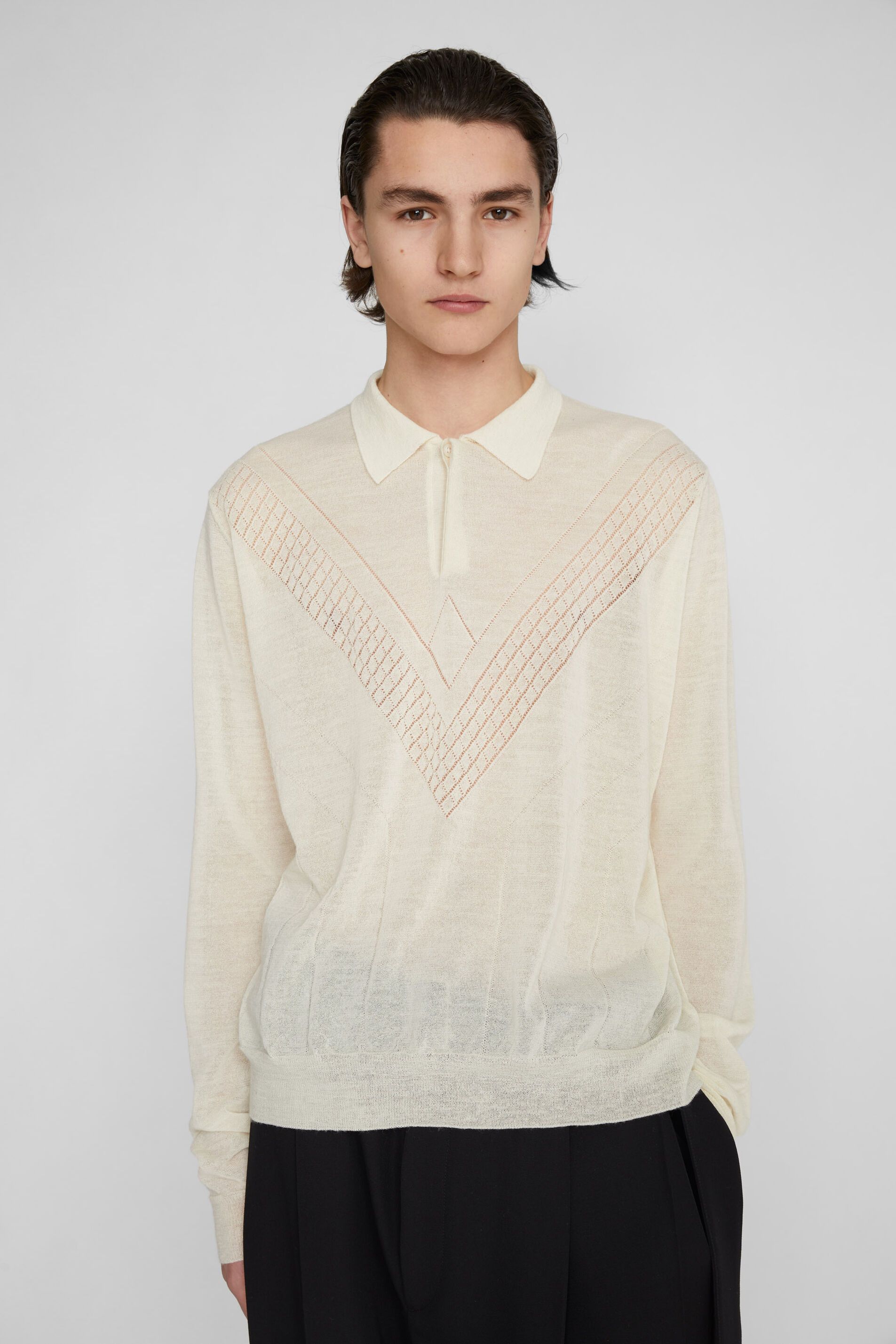 Jil Sander CHEVRON LADDER STITCHED OFF WHITE WOOL POLO SWEATER Size US M / EU 48-50 / 2 - 13 Thumbnail