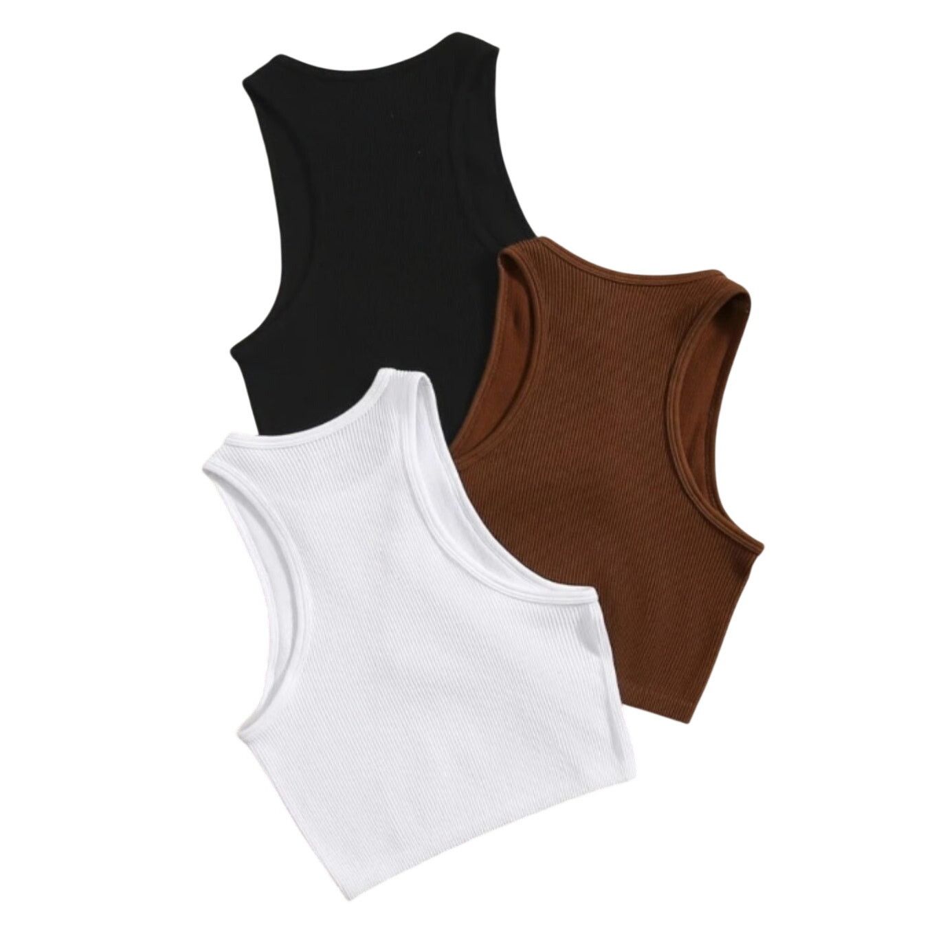Shein 3 Piece Ribbed Halter Tank Tops in Black/White/Brown, Size M Size M / US 6-8 / IT 42-44 - 2 Thumbnail