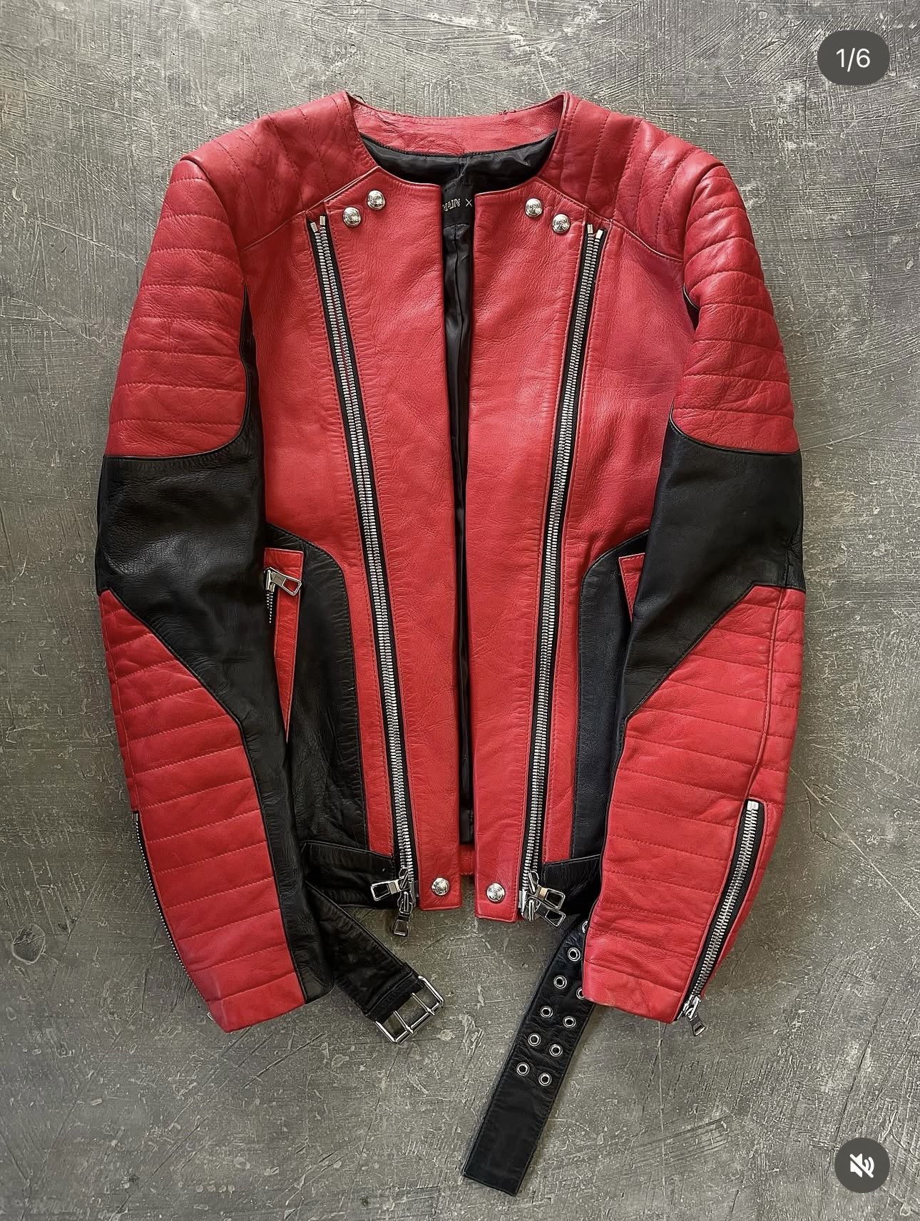 Balmain RARE Xavier De Rosnay SS11 Balmain Red Leather Teddy
