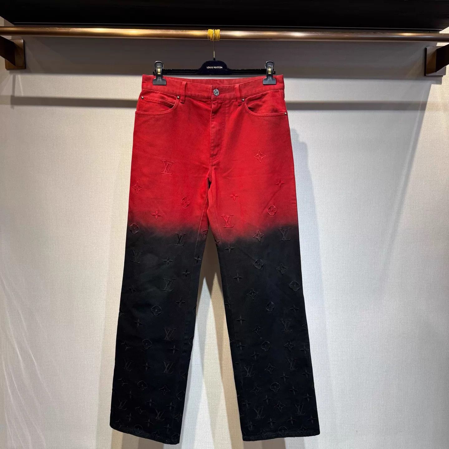 Louis Vuitton LV Monogram Red/Black Gradient Allover Denim 30 Size 30" / US 8 / IT 44 - 1 Thumbnail