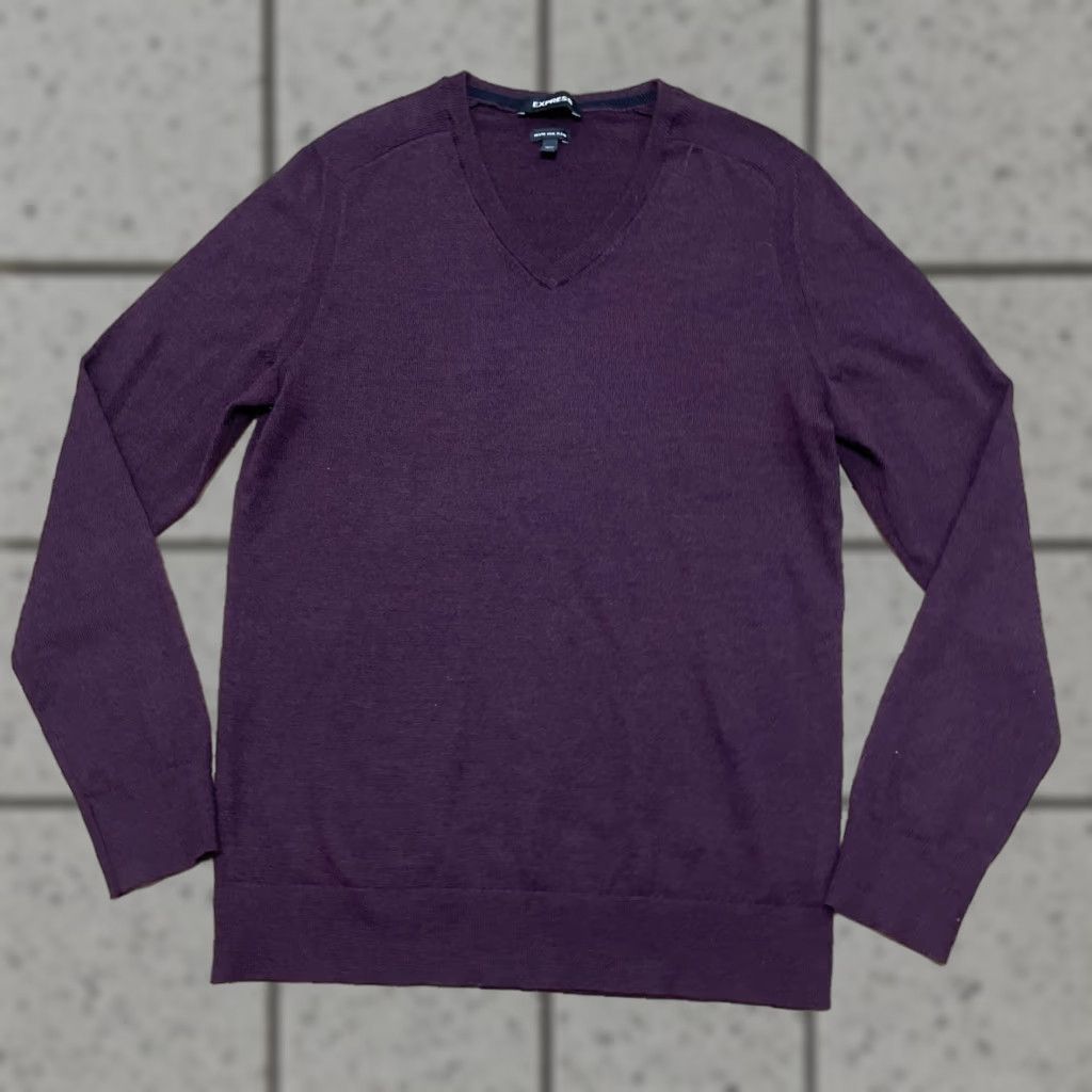 Express Express Mens Small Merino Wool Sweater Burgundy Maroon Red LS V Neck Preppy S Shirt Mens Size US S / EU 44-46 / 1 - 1 Thumbnail