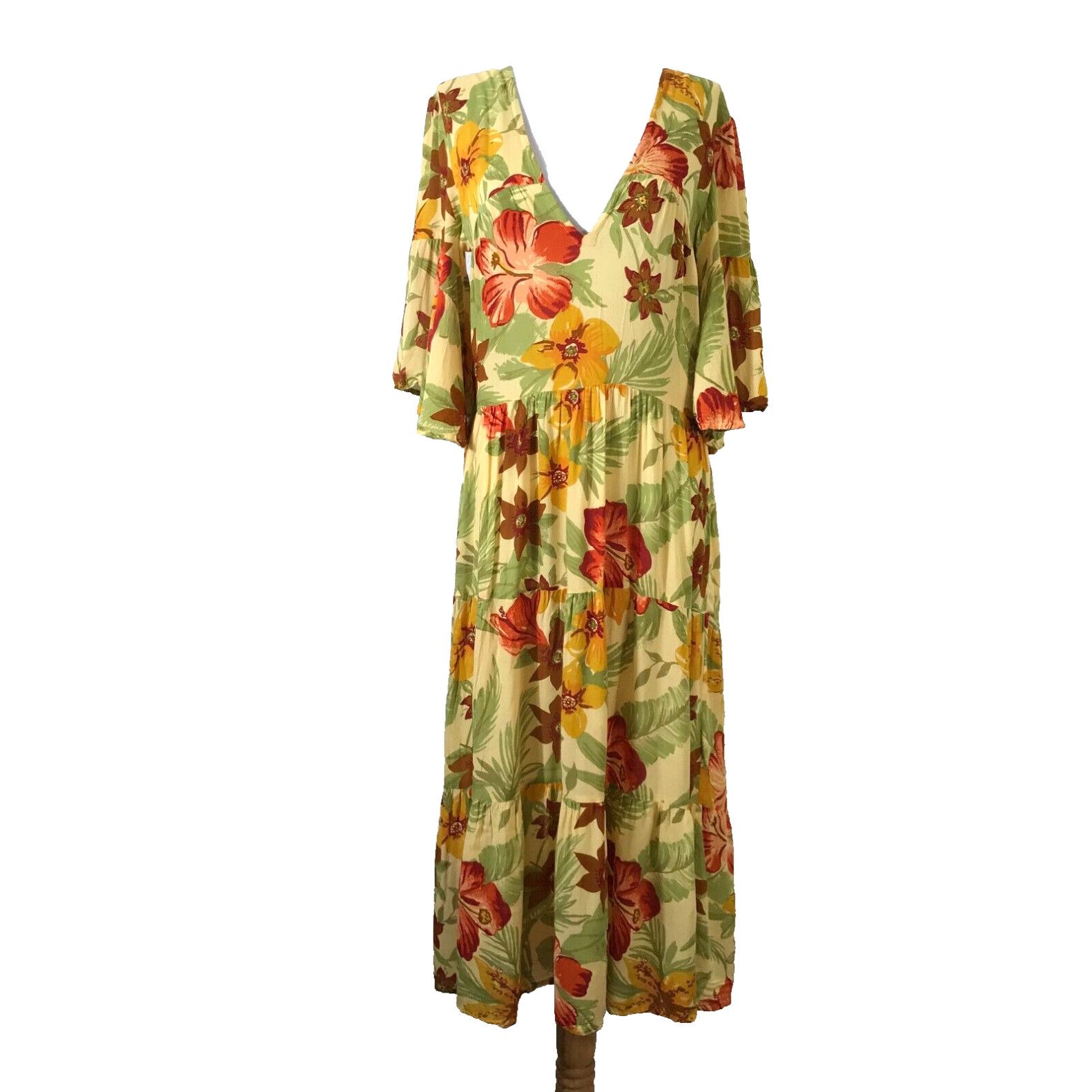 image of Faithfull The Brand Rios Floral Midi Dress Women's Size L Us 8 Multicolor Rayon in White