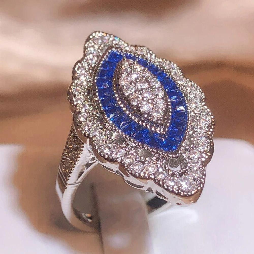 Designer Vintage 2.35CT White & Blue Sapphire Art Deco Ring - Size 7 Size ONE SIZE - 2 Thumbnail