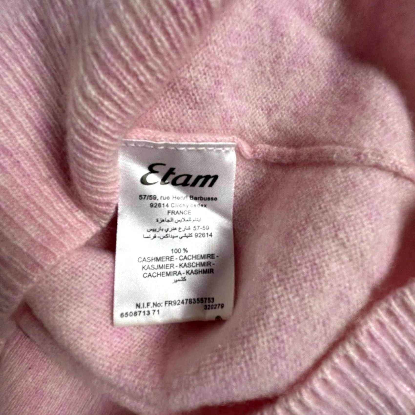 Vintage Etam Lovely Cashmere Cable Knit Pink V-Neck Sweater Womens XS Pullover Cozy Size XS / US 0-2 / IT 36-38 - 4 Thumbnail