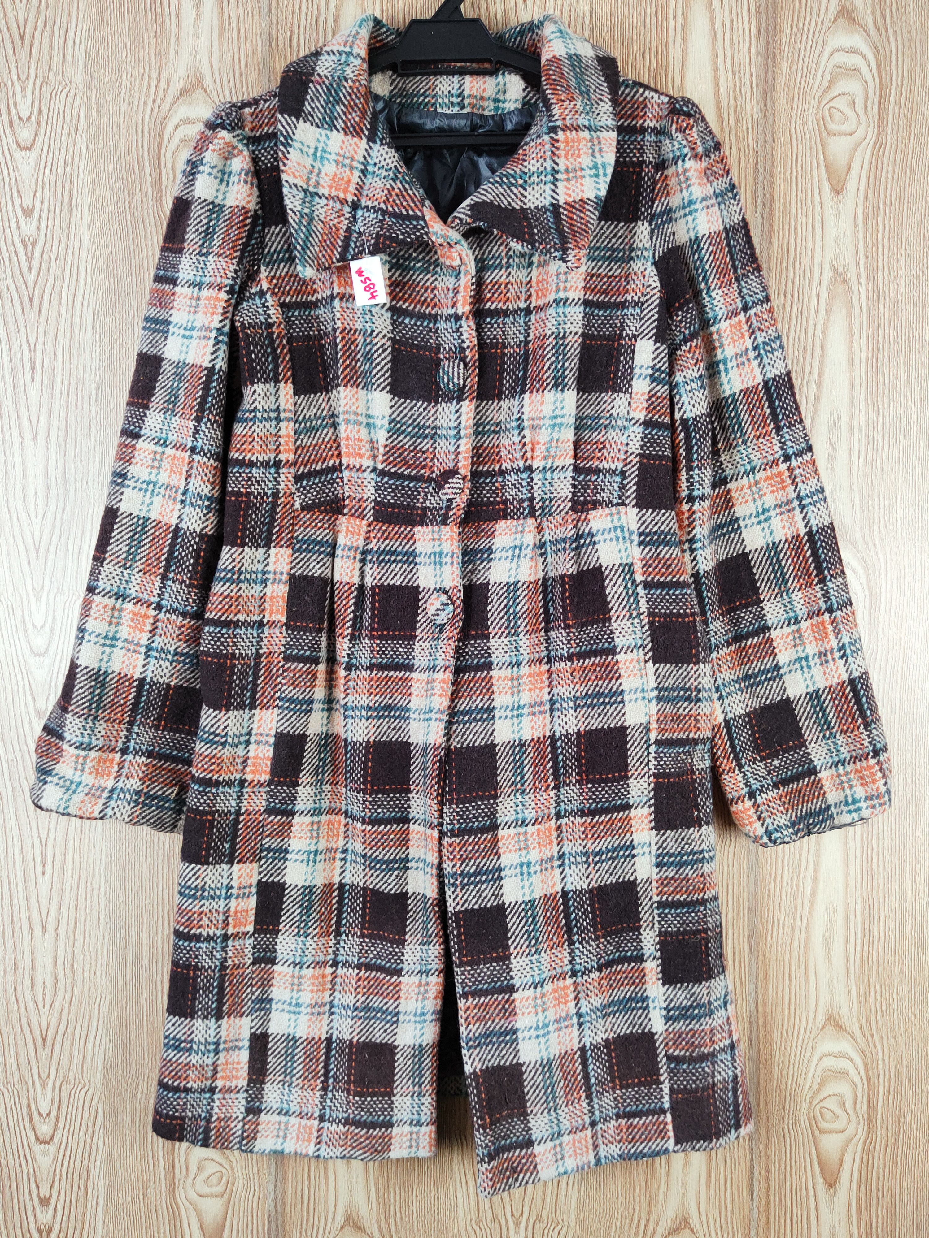 Homespun Knitwear × Japanese Brand × Vintage Japan checkered parkas Brown Knitwear Long Jackets #W584 Size S / US 4 / IT 40 - 1 Thumbnail