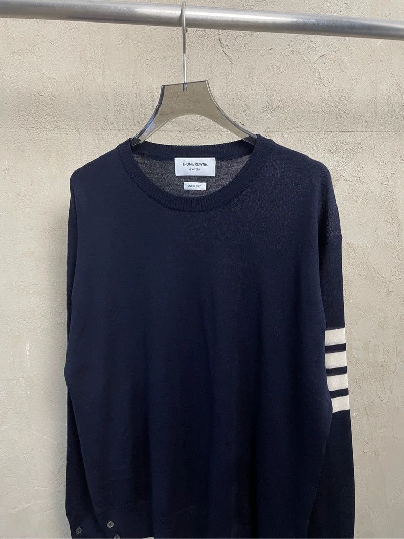 Thom Browne Thom browne Dark blue four-striped wool round-neck sweater Size US XL / EU 56 / 4 - 3 Thumbnail