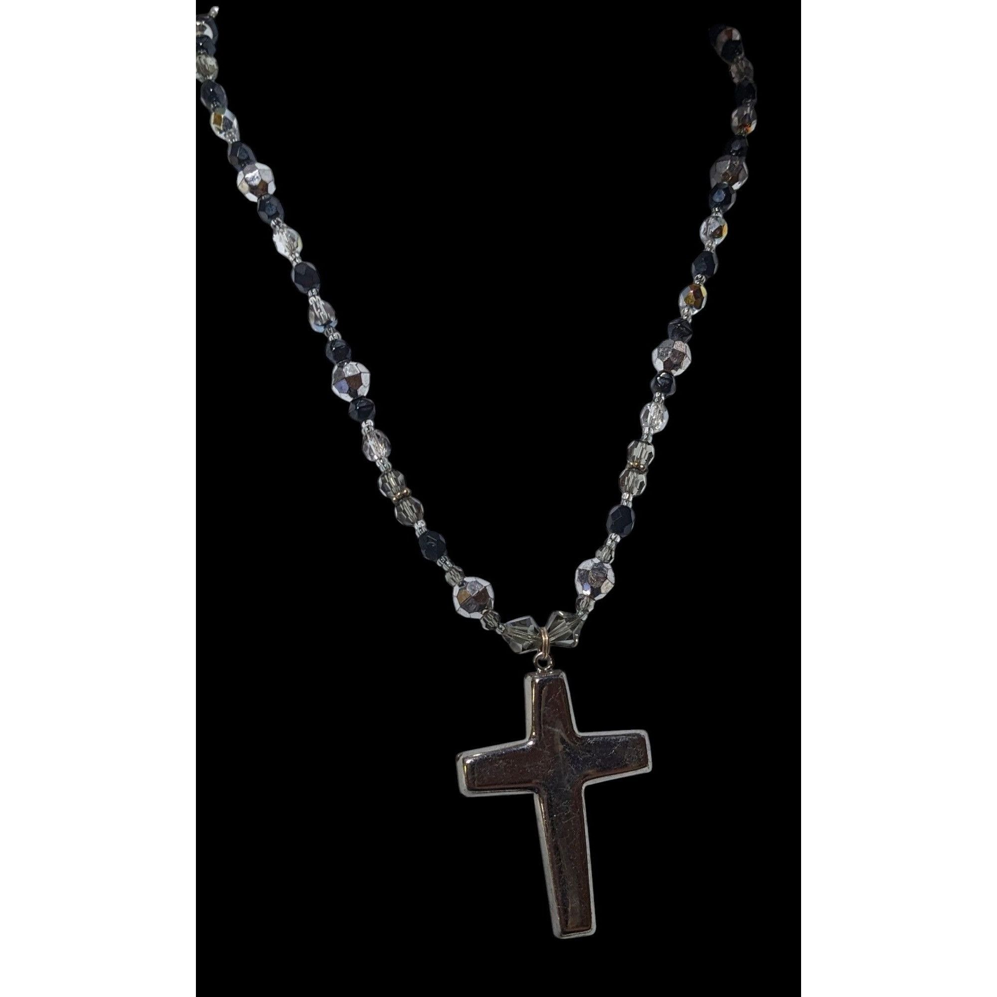 Other Silver Tone And Black Glass And Metal Beaded Cross Necklace Size ONE SIZE - 4 Thumbnail