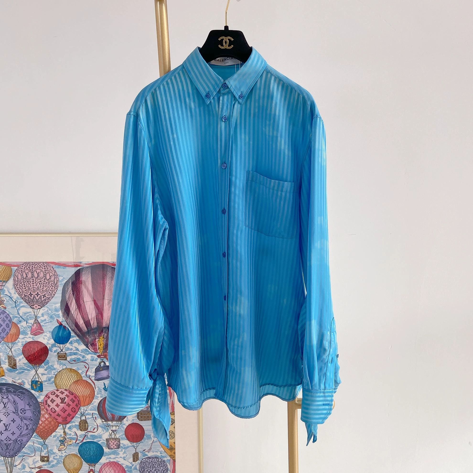 Balenciaga Balenciaga Women's Blue Vertical Stripe Shirt 34 Size XXS / US 00 / IT 34 - 1 Thumbnail