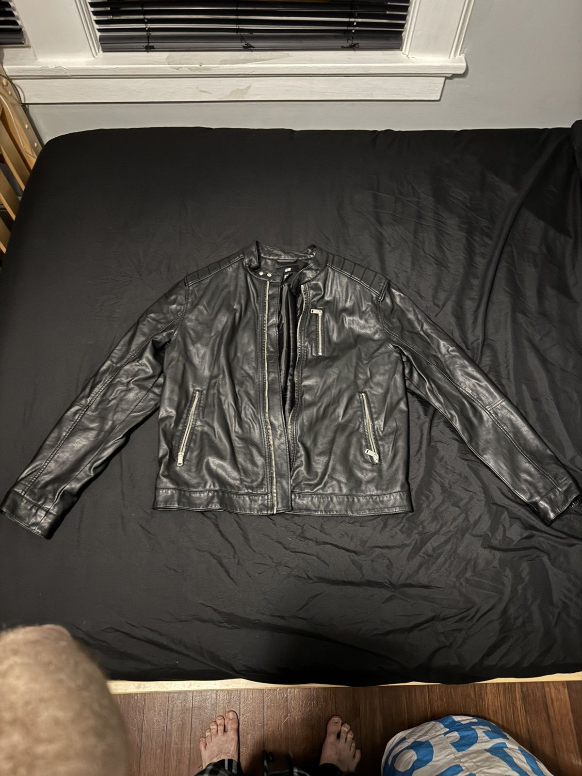 H&M Black leather biker jacket Size US M / EU 48-50 / 2 - 1 Thumbnail
